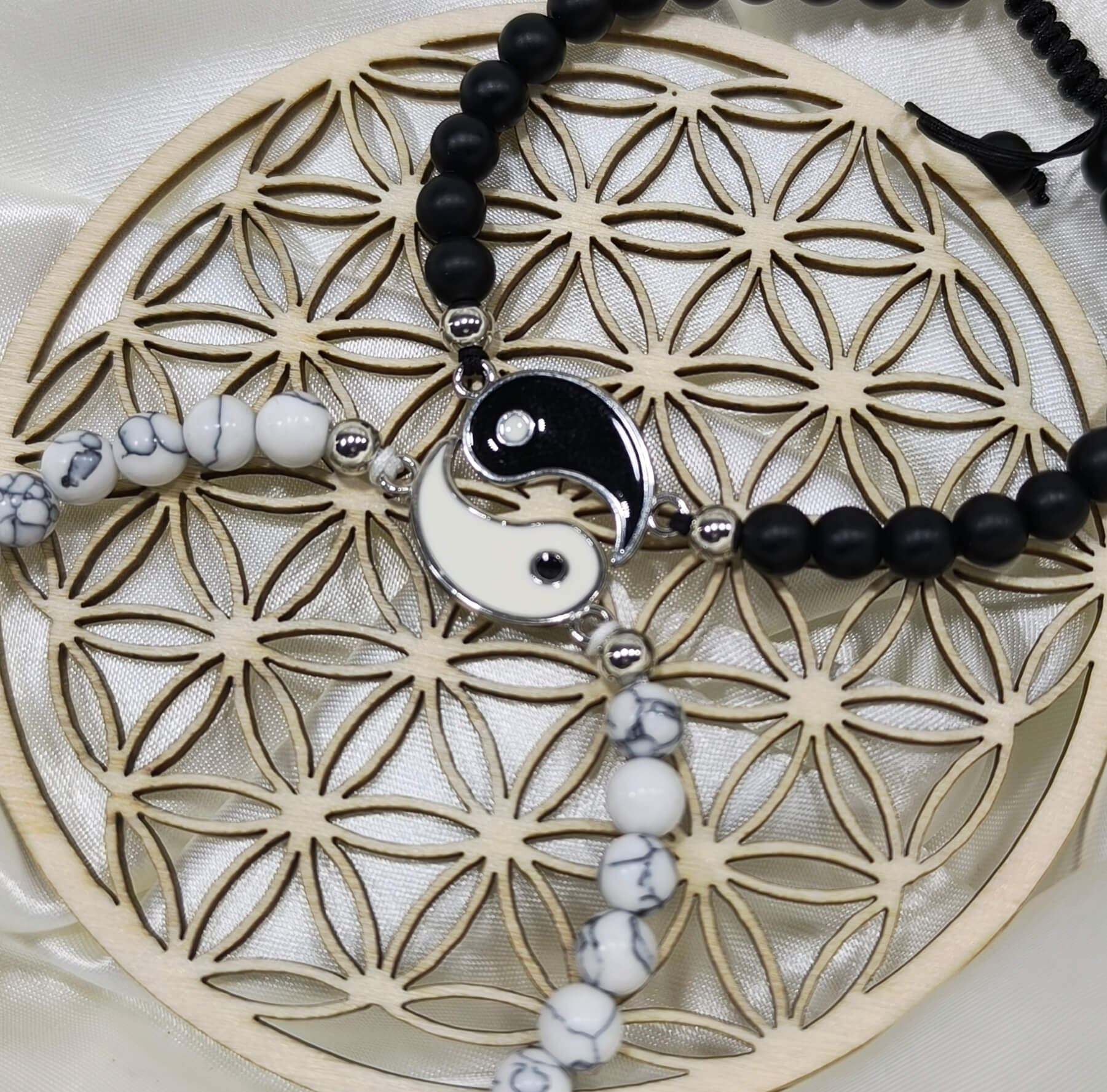 BRACELET COUPLE - YIN & YANG - PIERRE NATURELLE - ONYX NOIR & QUARTZ BLANC