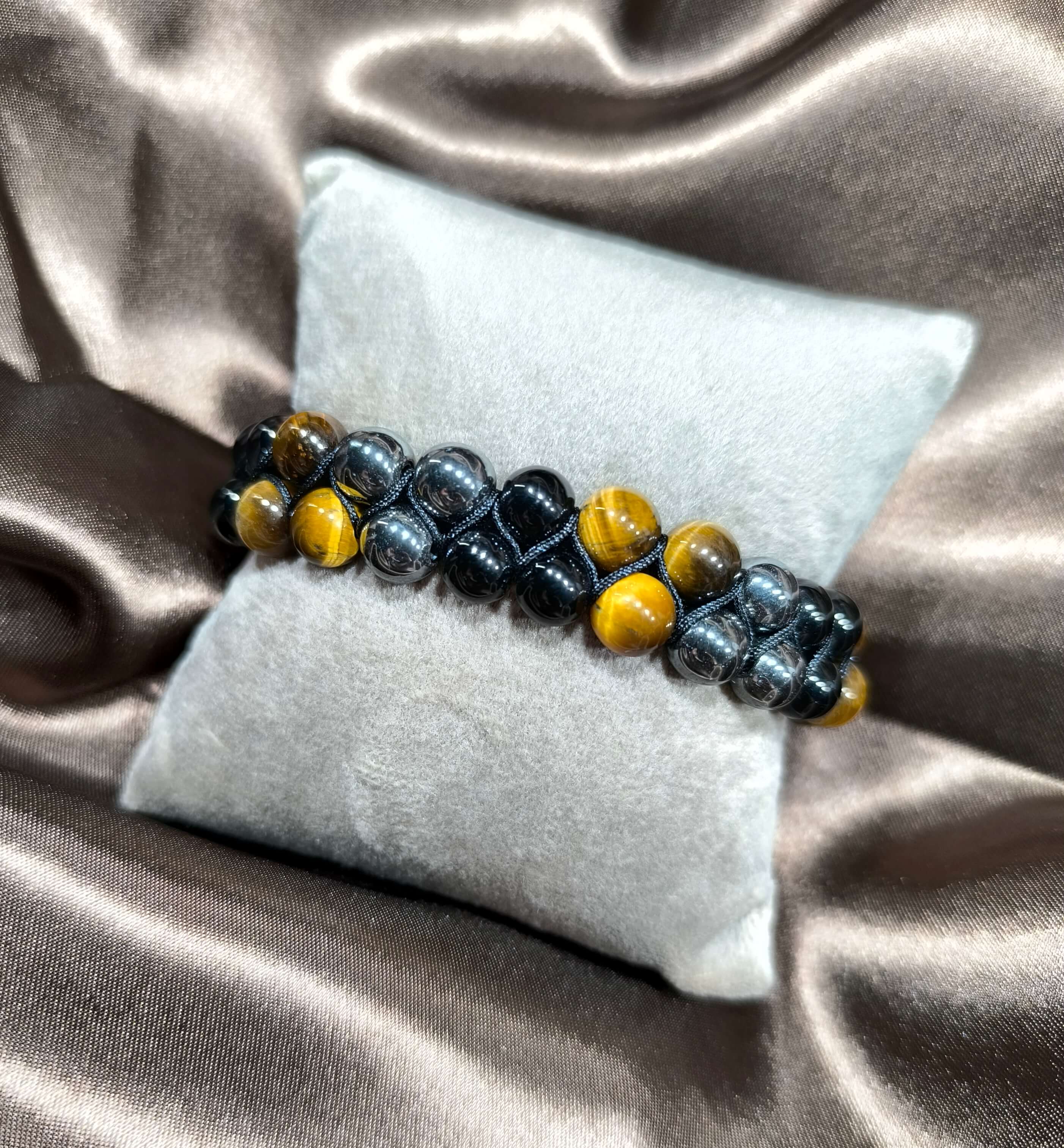 BRACELET HOMME - PIERRE NATURELLE - OEIL DE TIGRE & HEMATITE - PROTECTION & ENERGIE