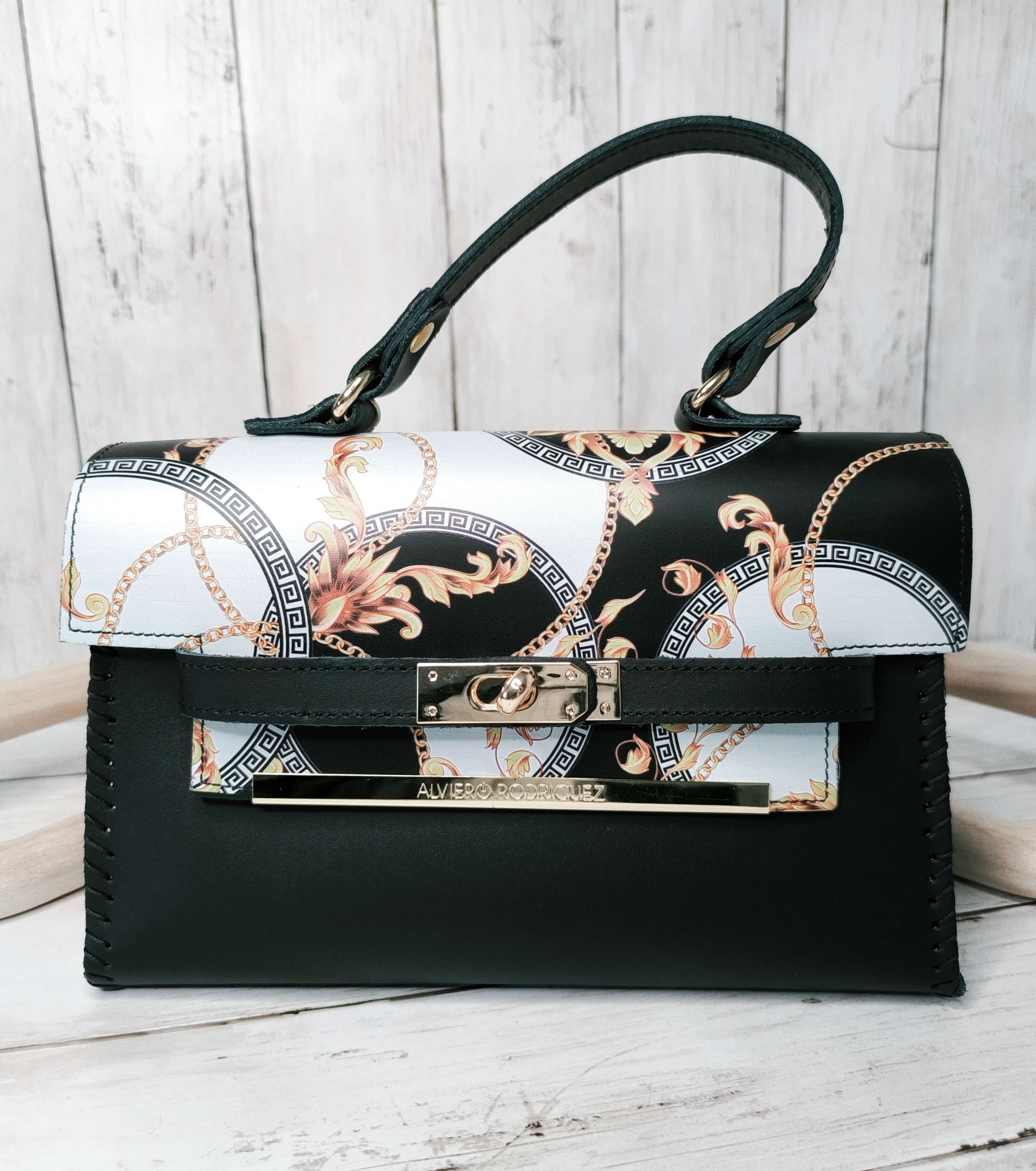 SAC CHARLOTTE ROYAL WHITE - ALVIERO RODRIGUEZ - CUIR COUSU MAIN - MADE IN ITALY