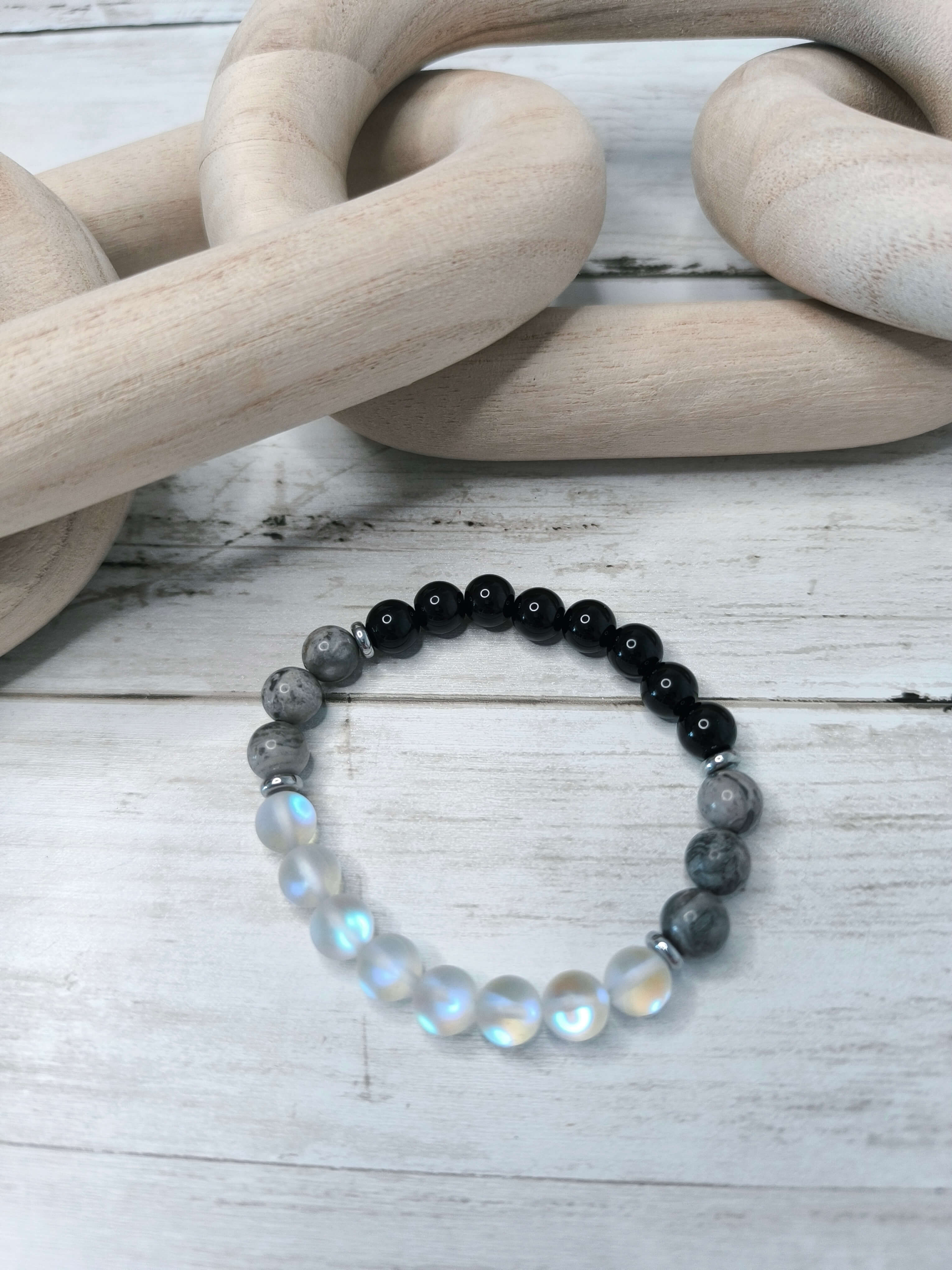 Bracelet Onyx Noir - Howlite Grise - Opalite – Protection - Calme - Clarté