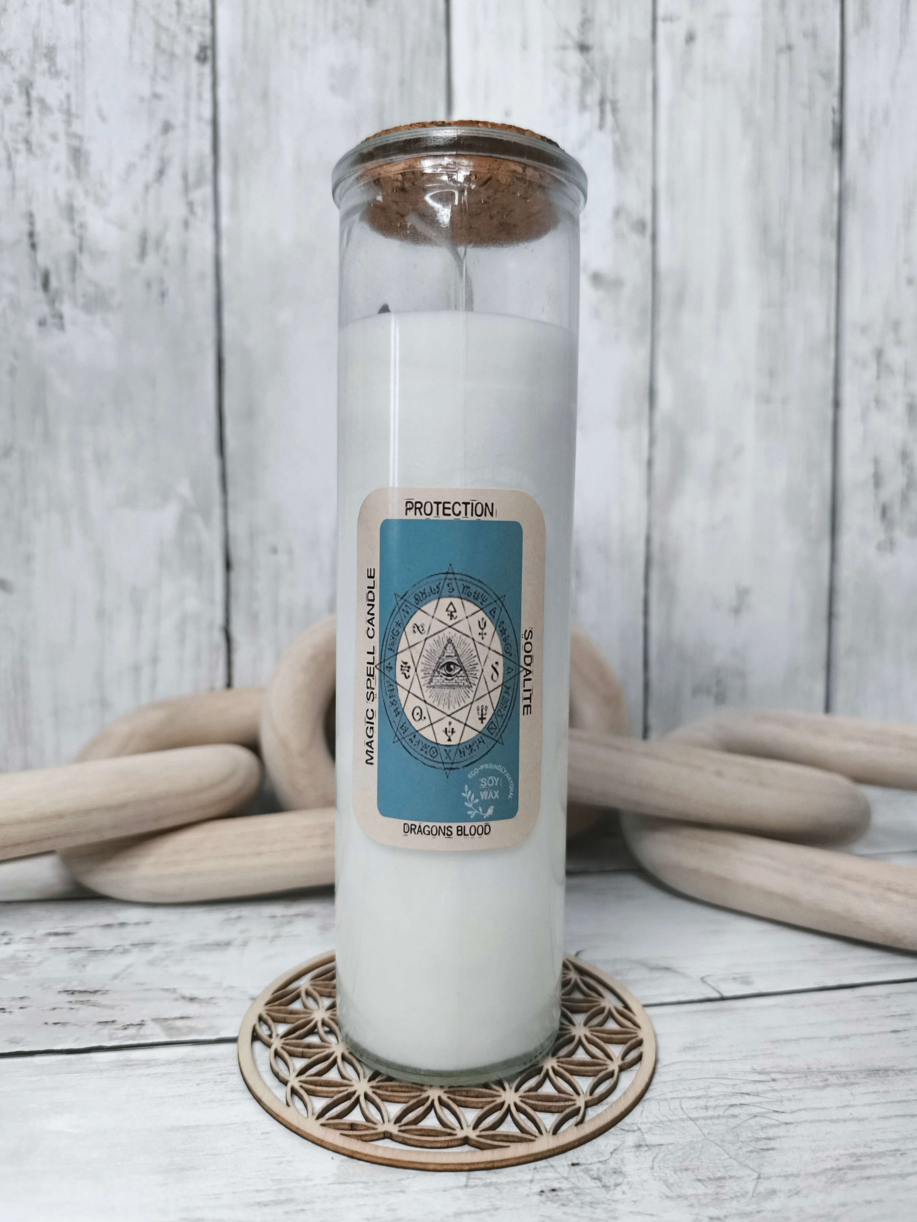 BOUGIE MAGIQUE DE PROTECTION - SODALITE, SANG DE DRAGON & CIRE DE SOJA
