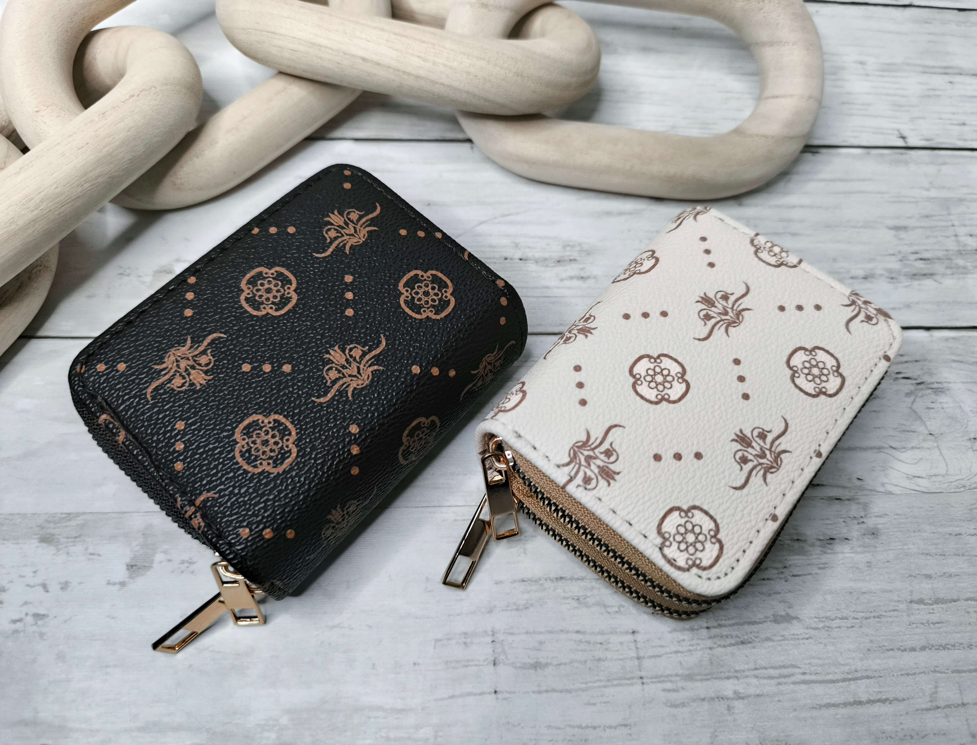 PORTE MONNAIE FEMME A DEUX COMPARTIMENTS - BEIGE OU CAFE FONCE