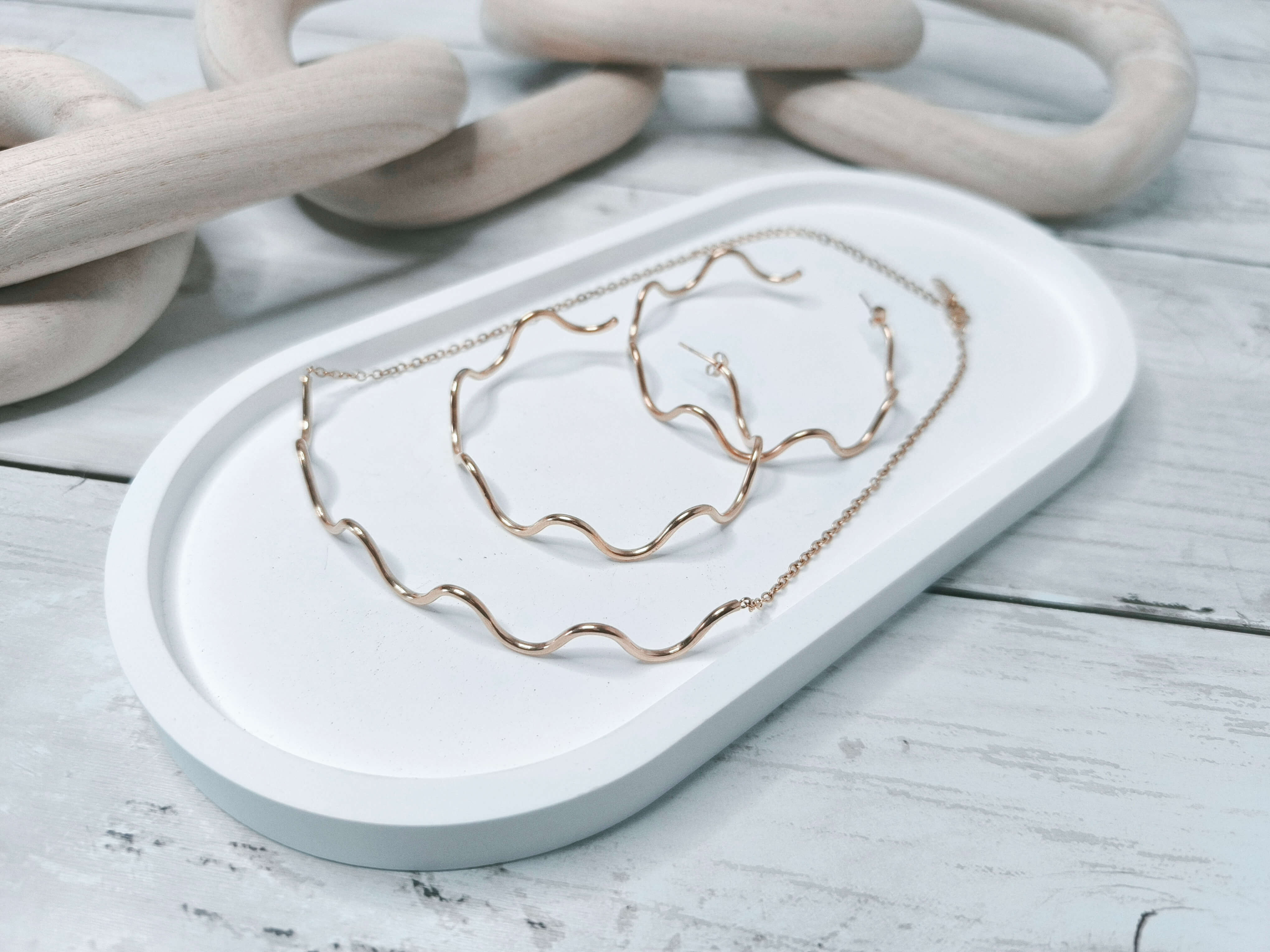 Coffret Cadeau Femme – Parure “Vagues d’Or” + Portefeuille Rose – Edition Noël