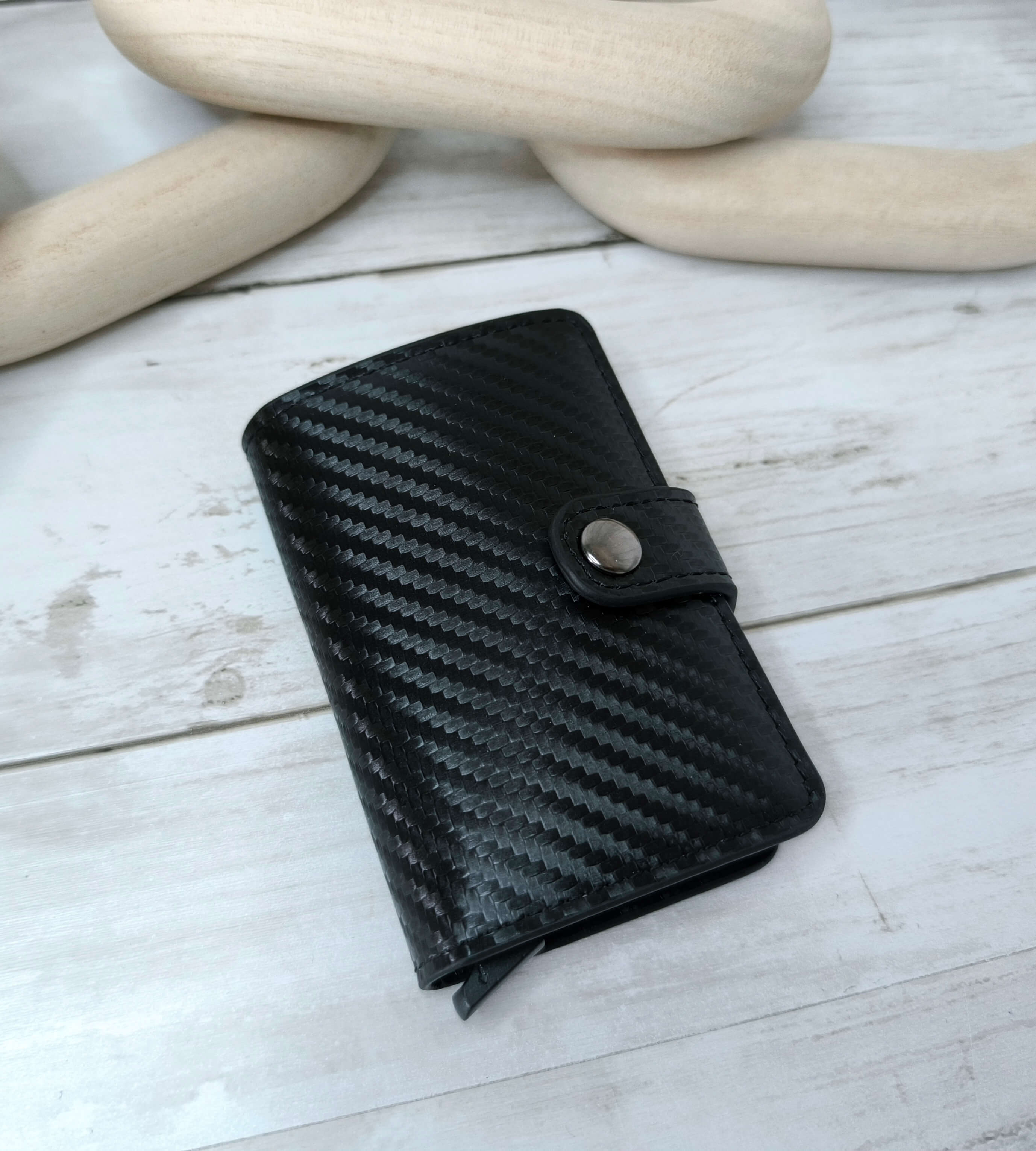 PORTE CARTES NOIR POUR HOMME - IMITATION CARBONNE - ELEGANT & COMPACTE