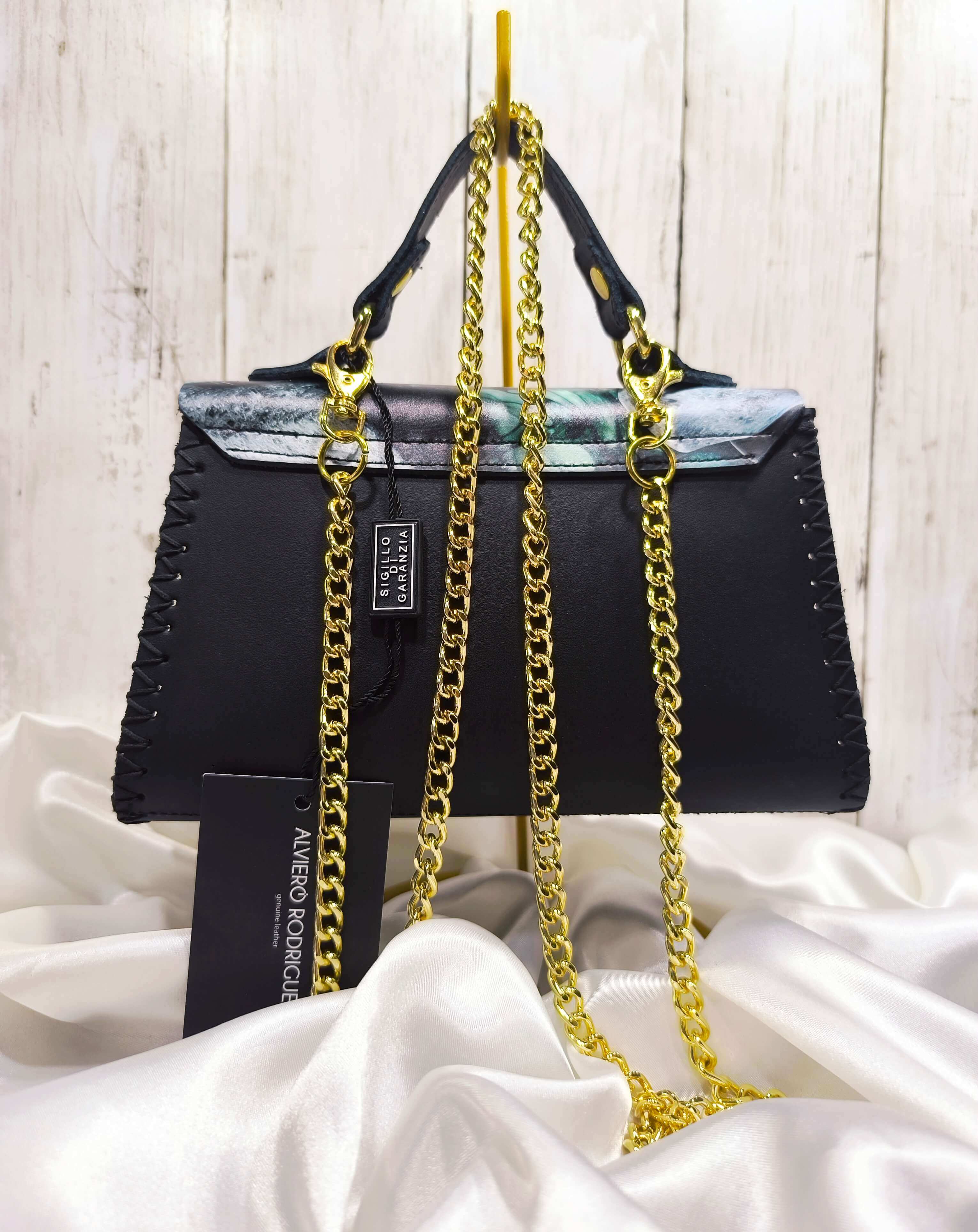 SAC CHANTAL GREEN MARMLE ALVIERO RODRIGUEZ - CUIR COUSU MAIN - MADE IN ITALY