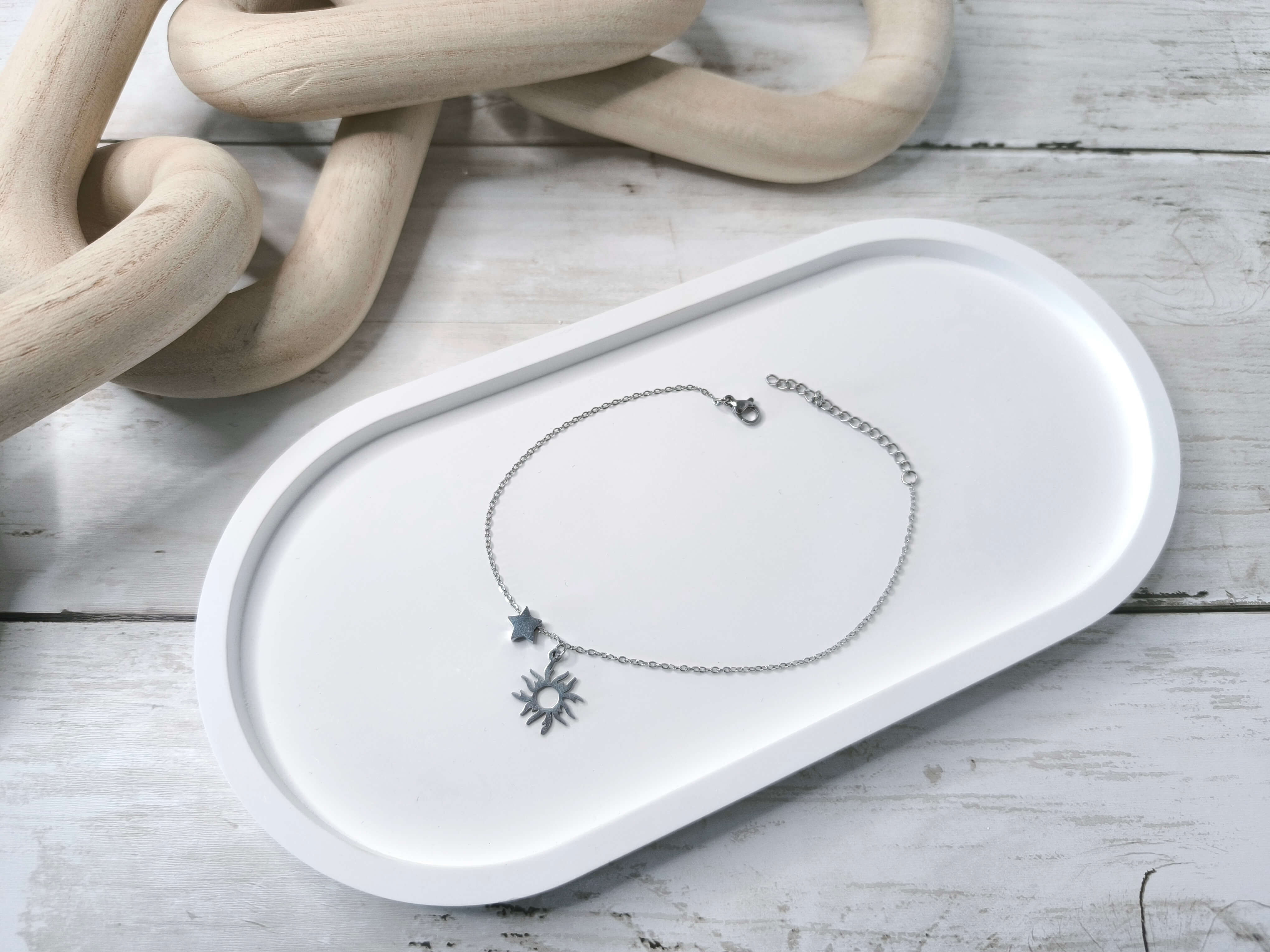 CHAINE DE CHEVILLE FEMME - ARGENTEE - SOLEIL & ETOILE EN ACIER INOXYDABLE