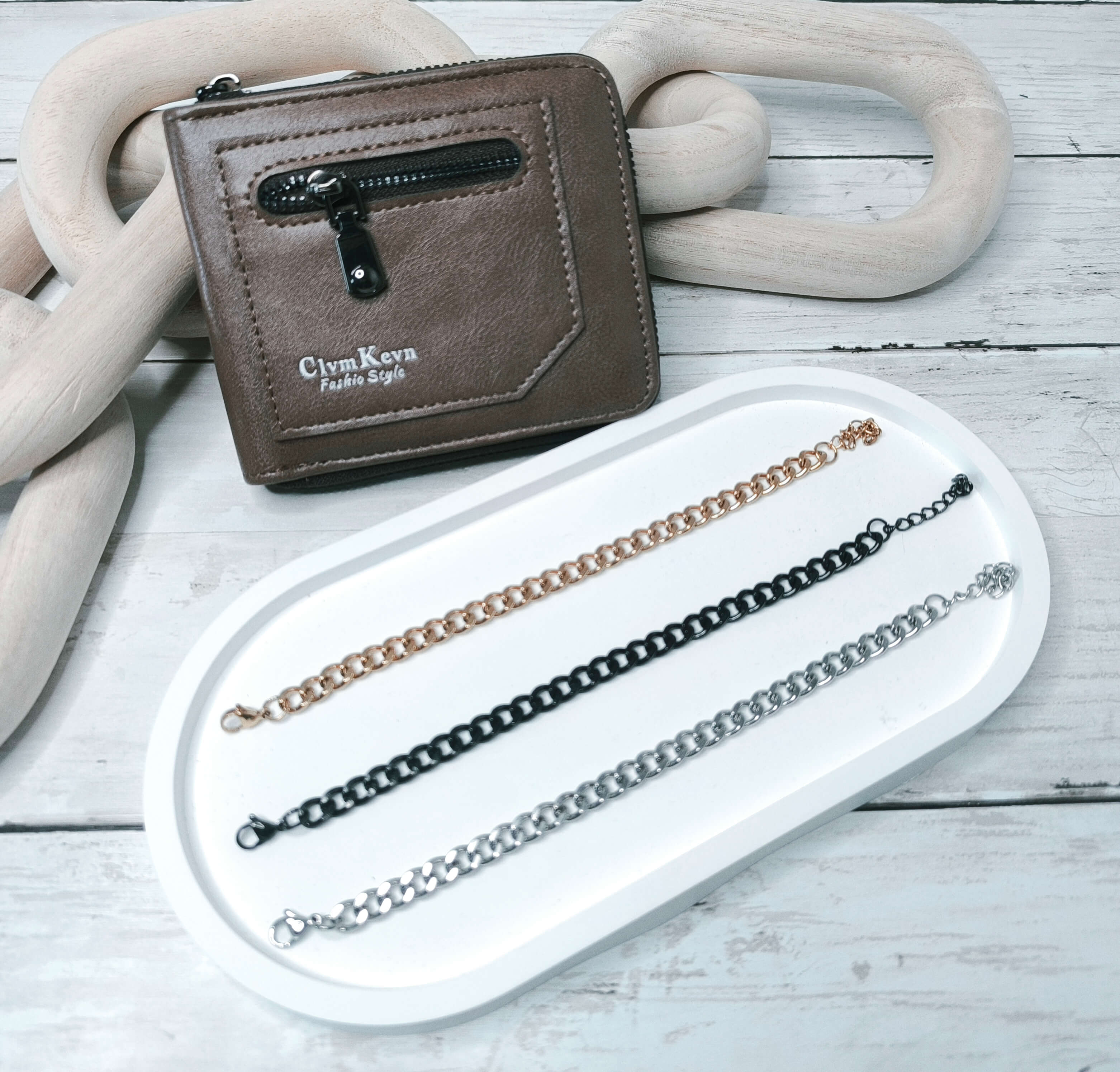 Coffret Cadeau Homme – Portefeuille Marron & Trio de Bracelets – Edition Noël Premium