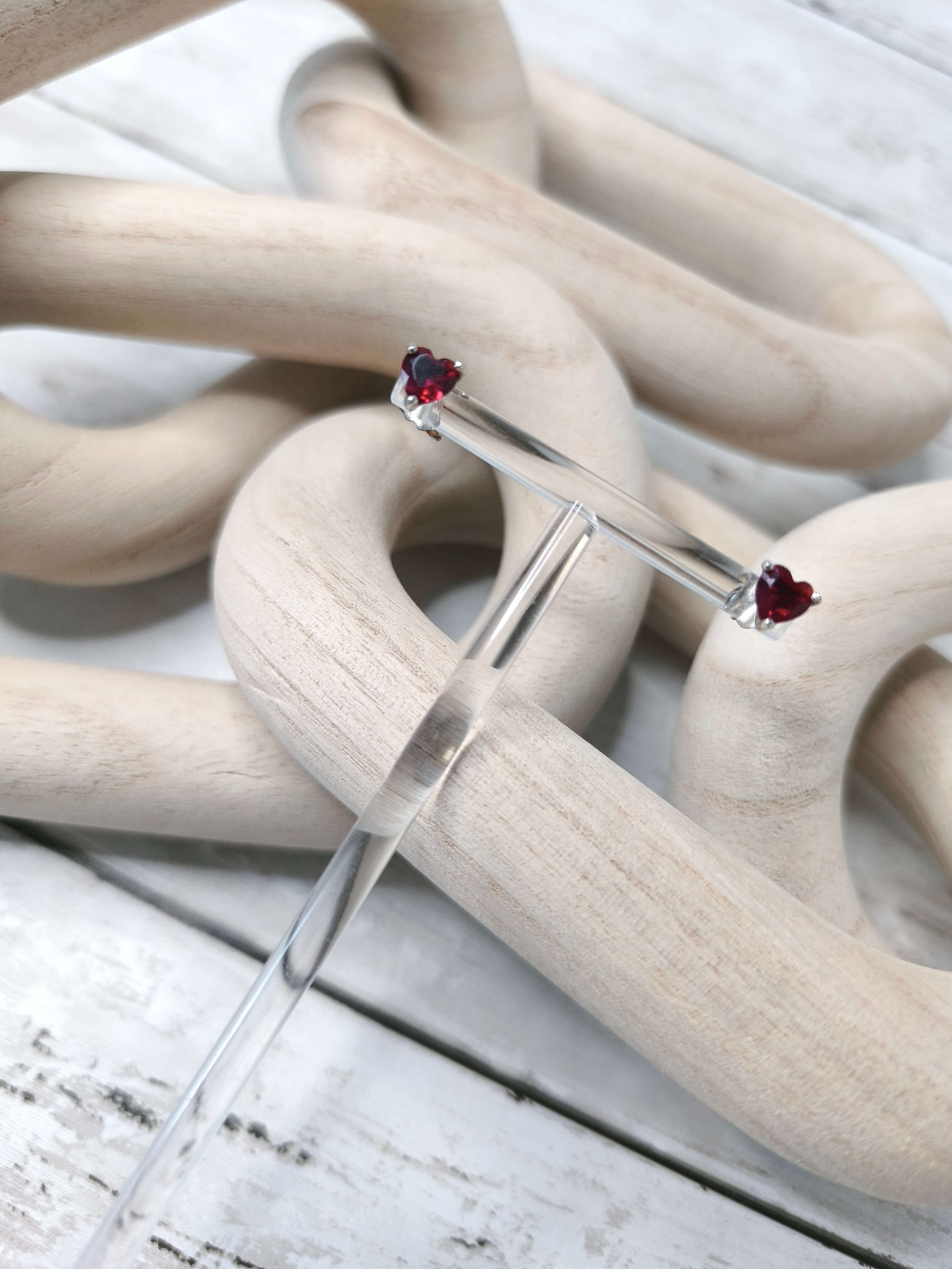 BOUCLES D'OREILLES FEMME - ARGENT STERLING 925 - COEUR ROUGE ECLATANT