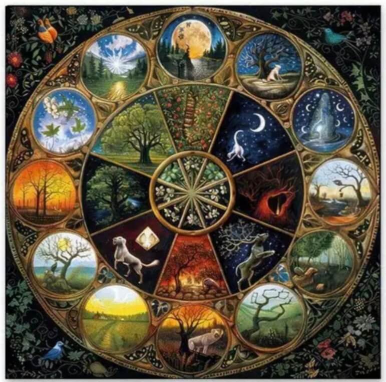 Nappe d’Autel Divinatoire – Roue des Saisons · Roue de l’Année – 75 cm