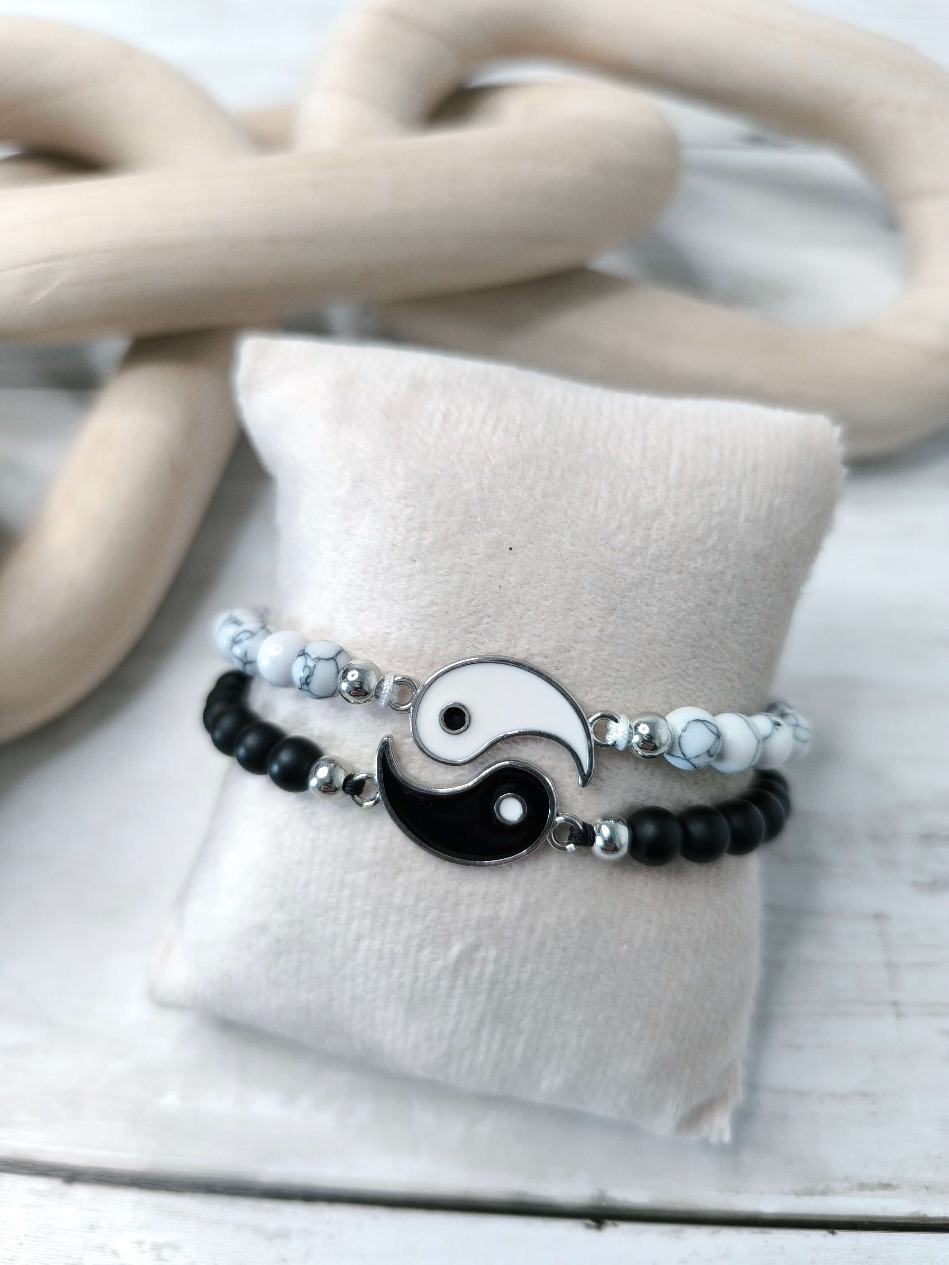 BRACELET COUPLE - YIN & YANG - PIERRE NATURELLE - ONYX NOIR & QUARTZ BLANC
