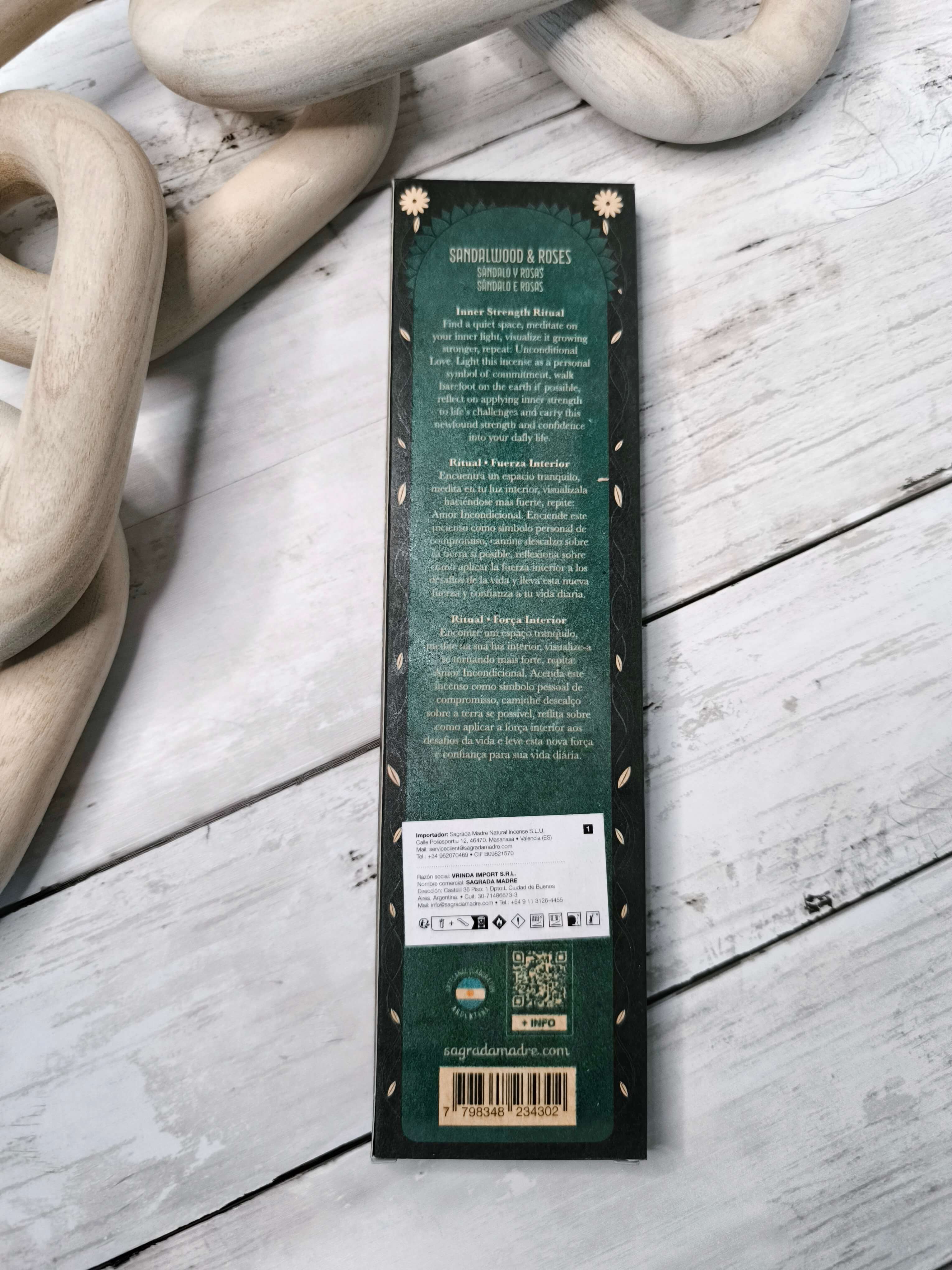 ENCENS RITUEL DE FORCE INTERIEUR - BOIS DE SANTAL & ROSES - BOITE DE 6 BATONNETS ARTISANAUX