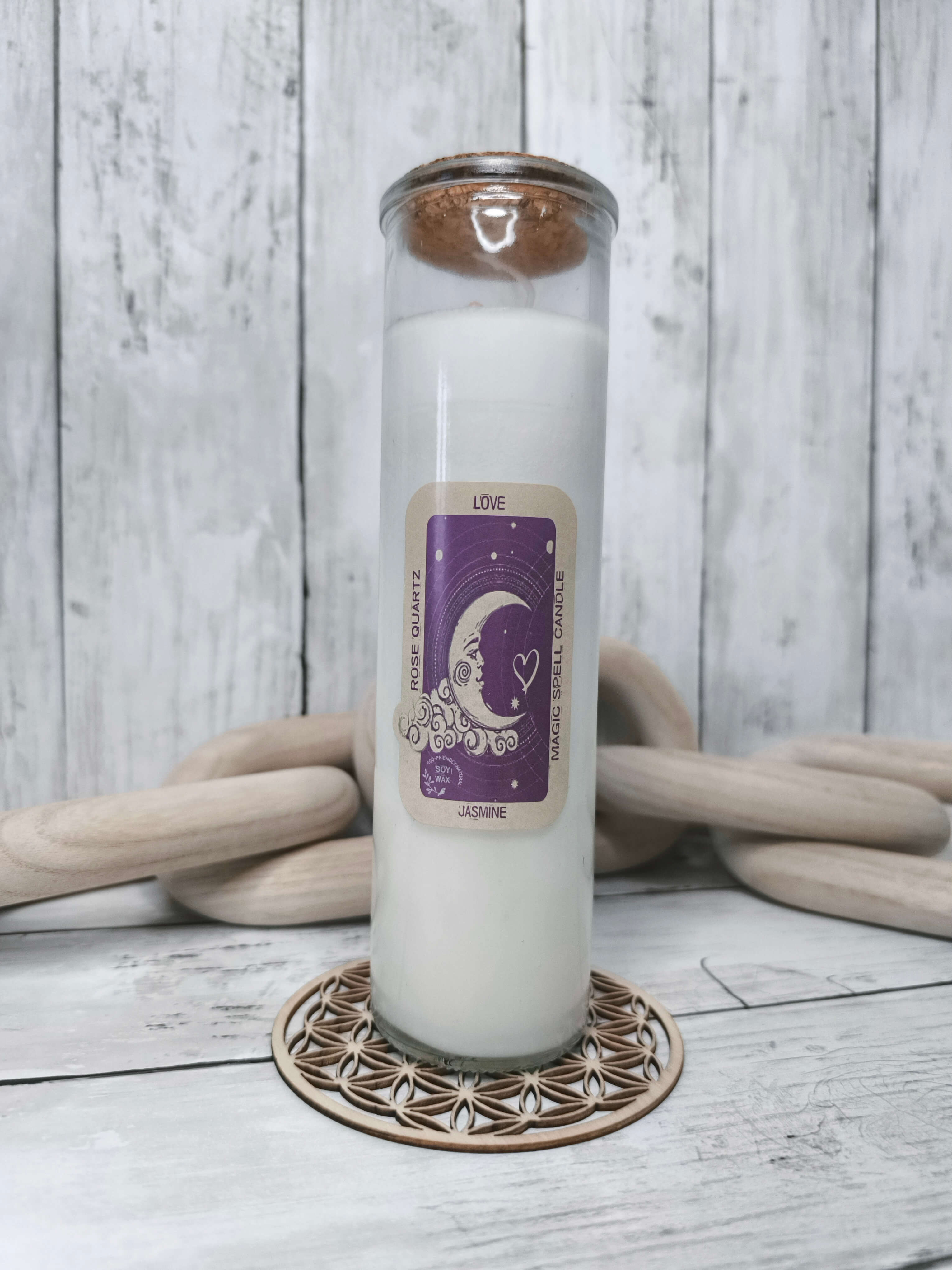 BOUGIE MAGIQUE DE l'AMOUR - QUARTZ ROSE & JASMIN - CIRE DE SOJA