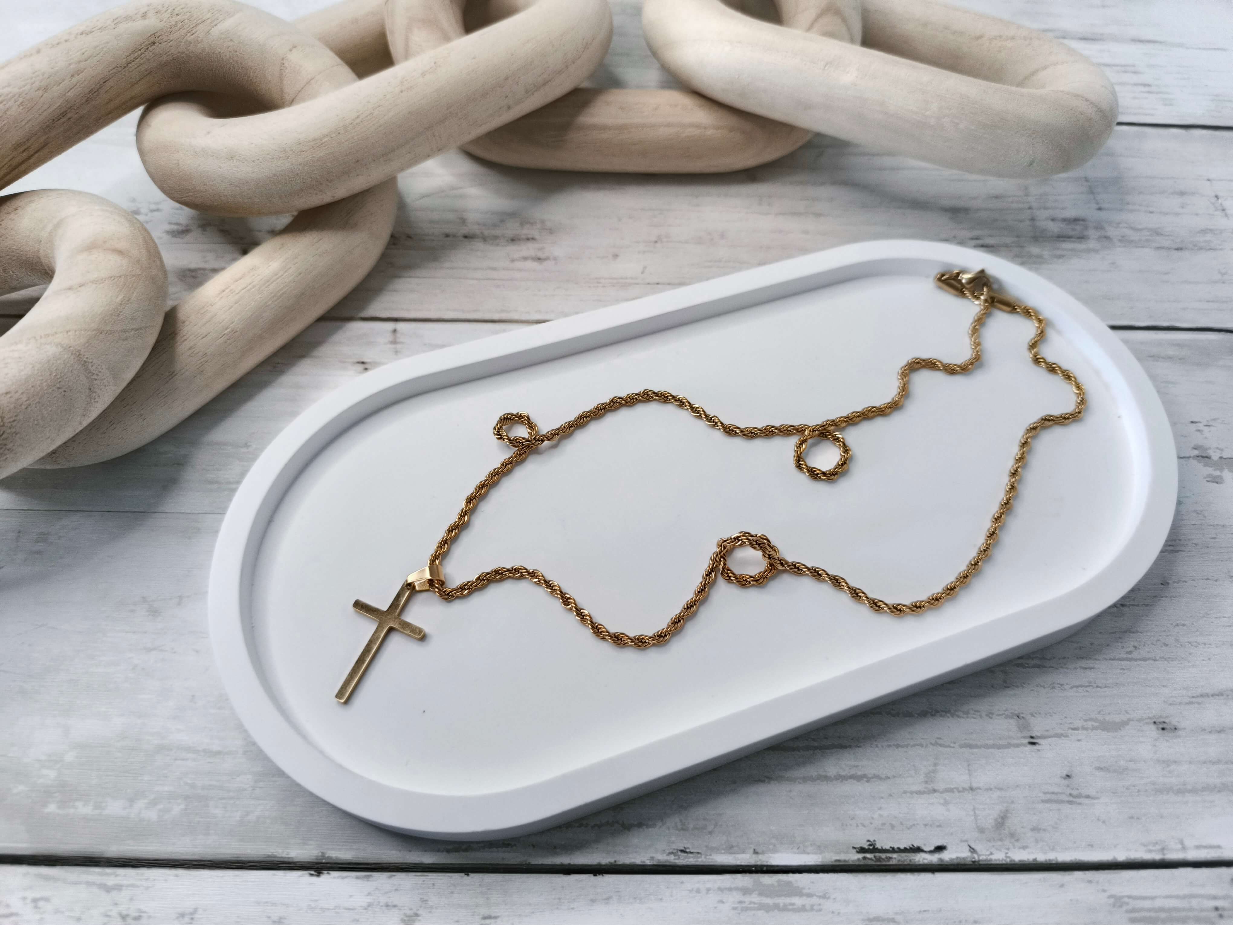 COLLIER HOMME CROIX - ACIER INOXYDABLE PLAQUE OR 18K OU ARGENTE