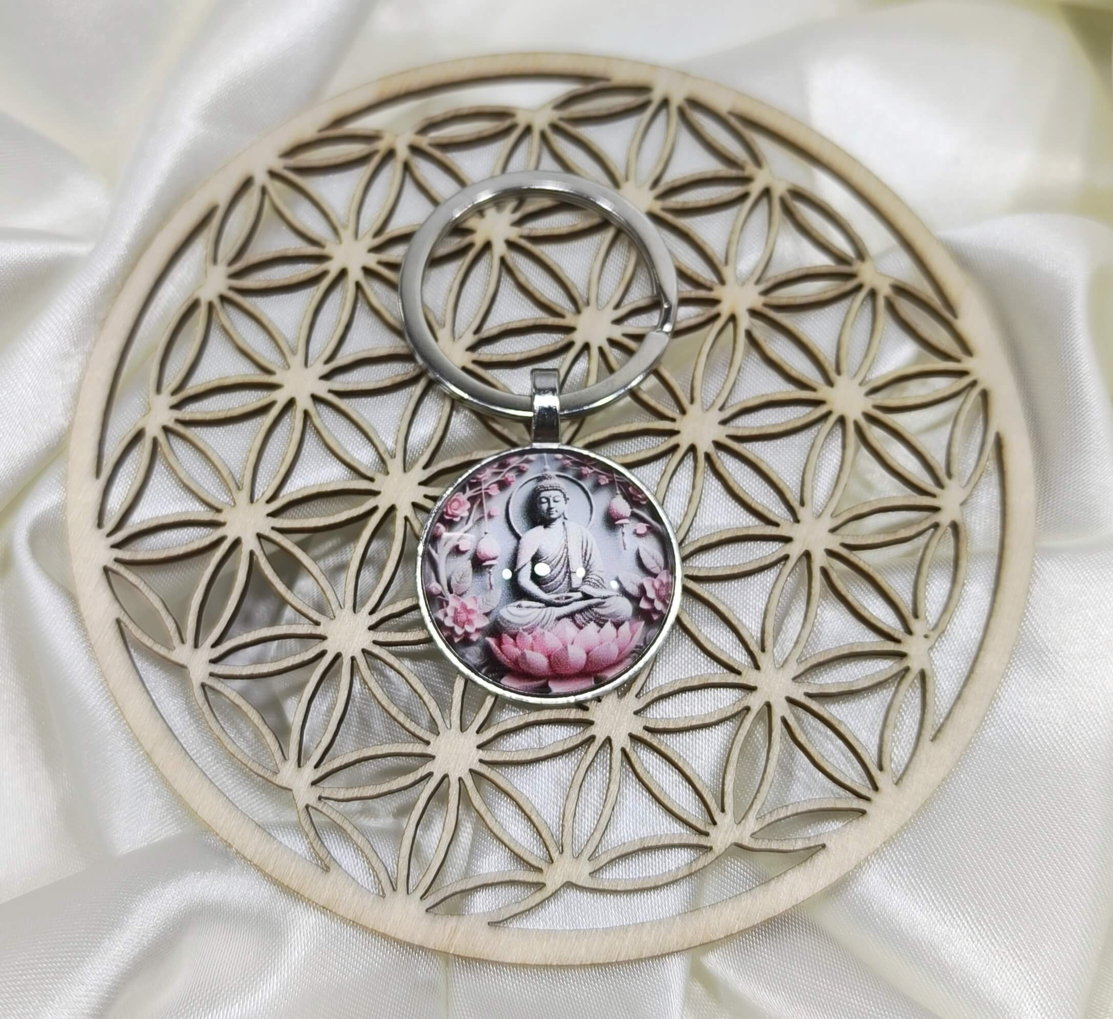 PORTE CLES VINTAGE - BOUDDHA EN MEDITATION - ACCESSOIRE SPIRITUEL - ROSE OU DORE
