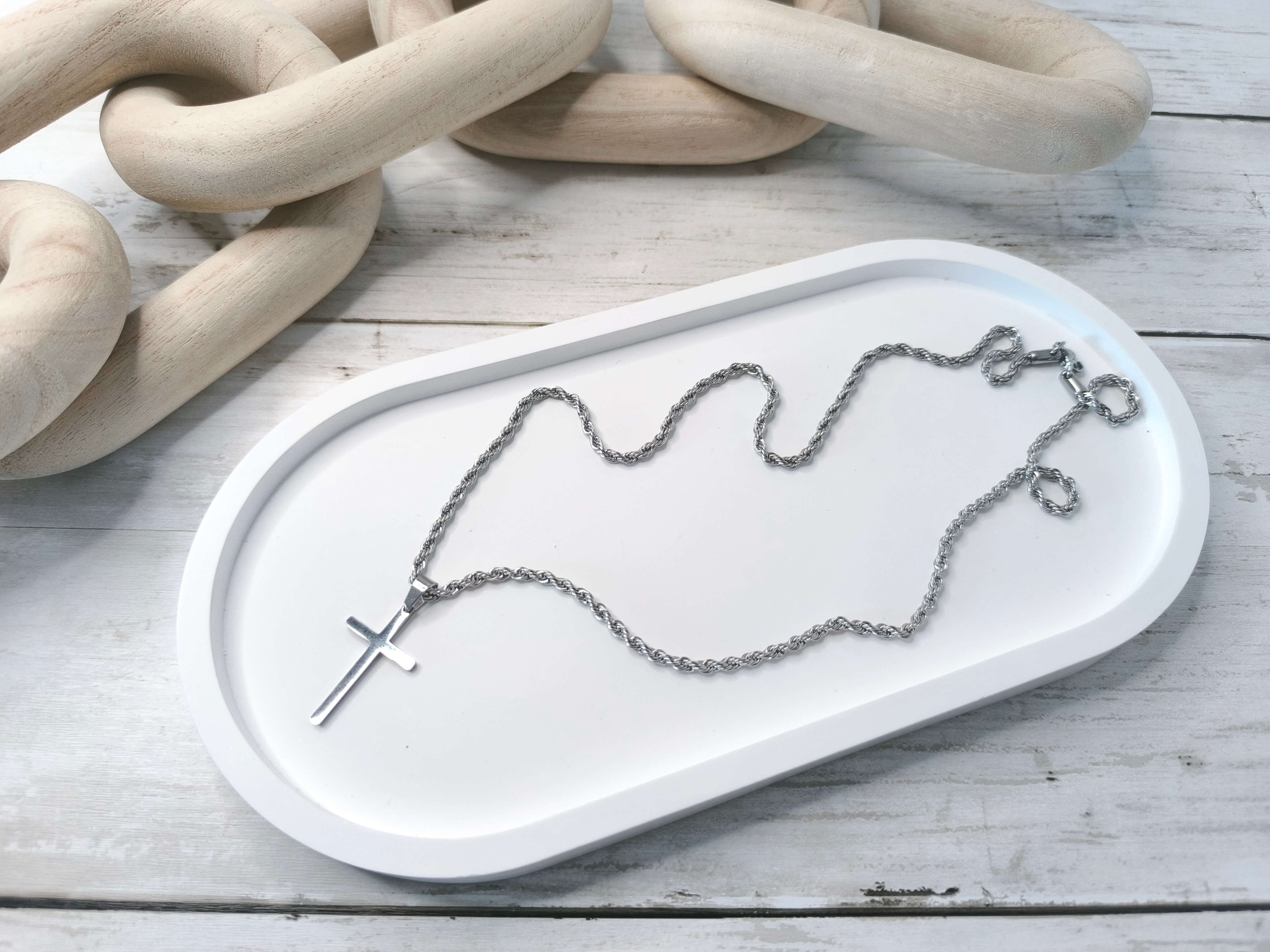 COLLIER HOMME CROIX - ACIER INOXYDABLE PLAQUE OR 18K OU ARGENTE