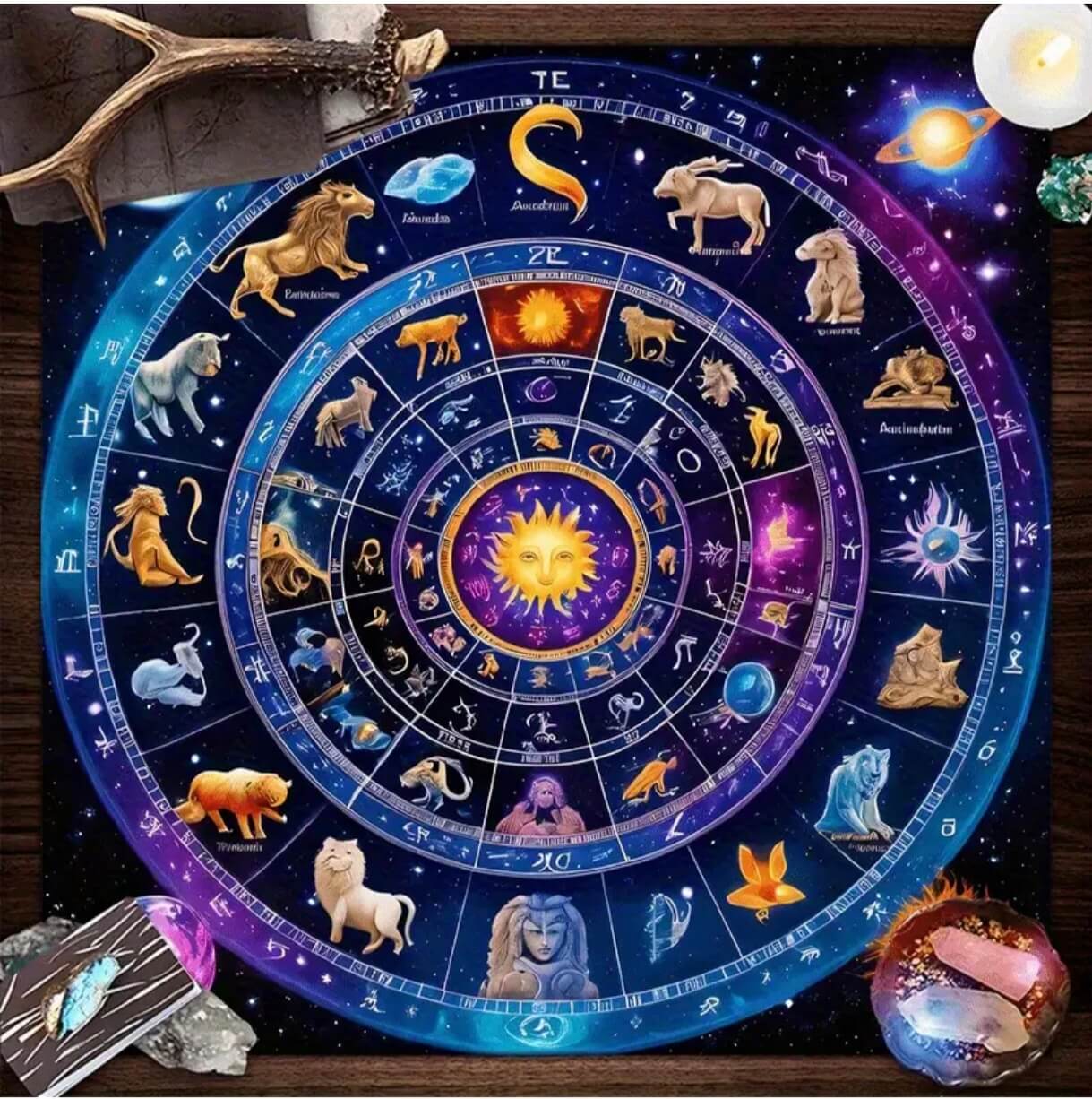 Nappe d’Autel Divinatoire – Zodiaque & Univers Cosmique – 75 cm