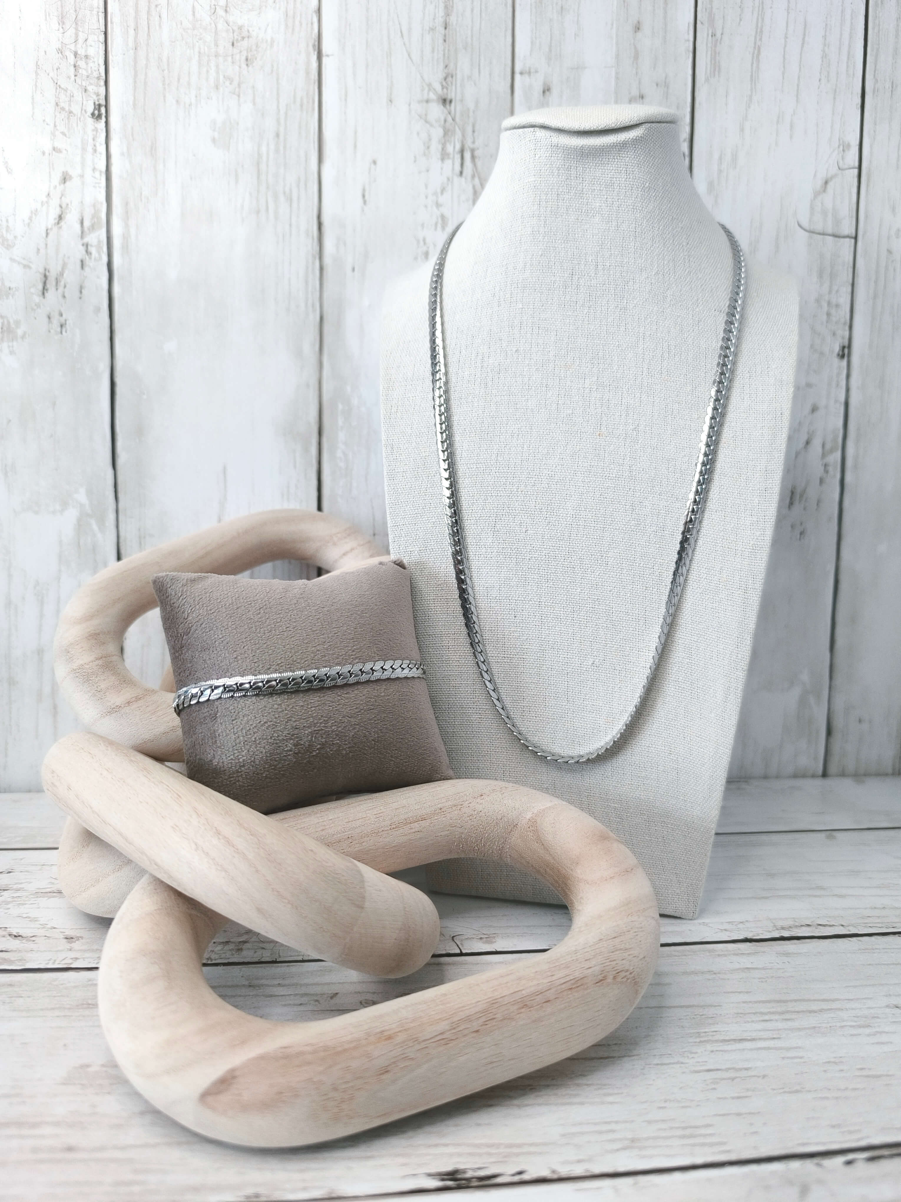 PARURE HOMME - COLLIER 60 CM & BRACELET 21 CM - EN ACIER INOXYDABLE - MAILLES SERREES