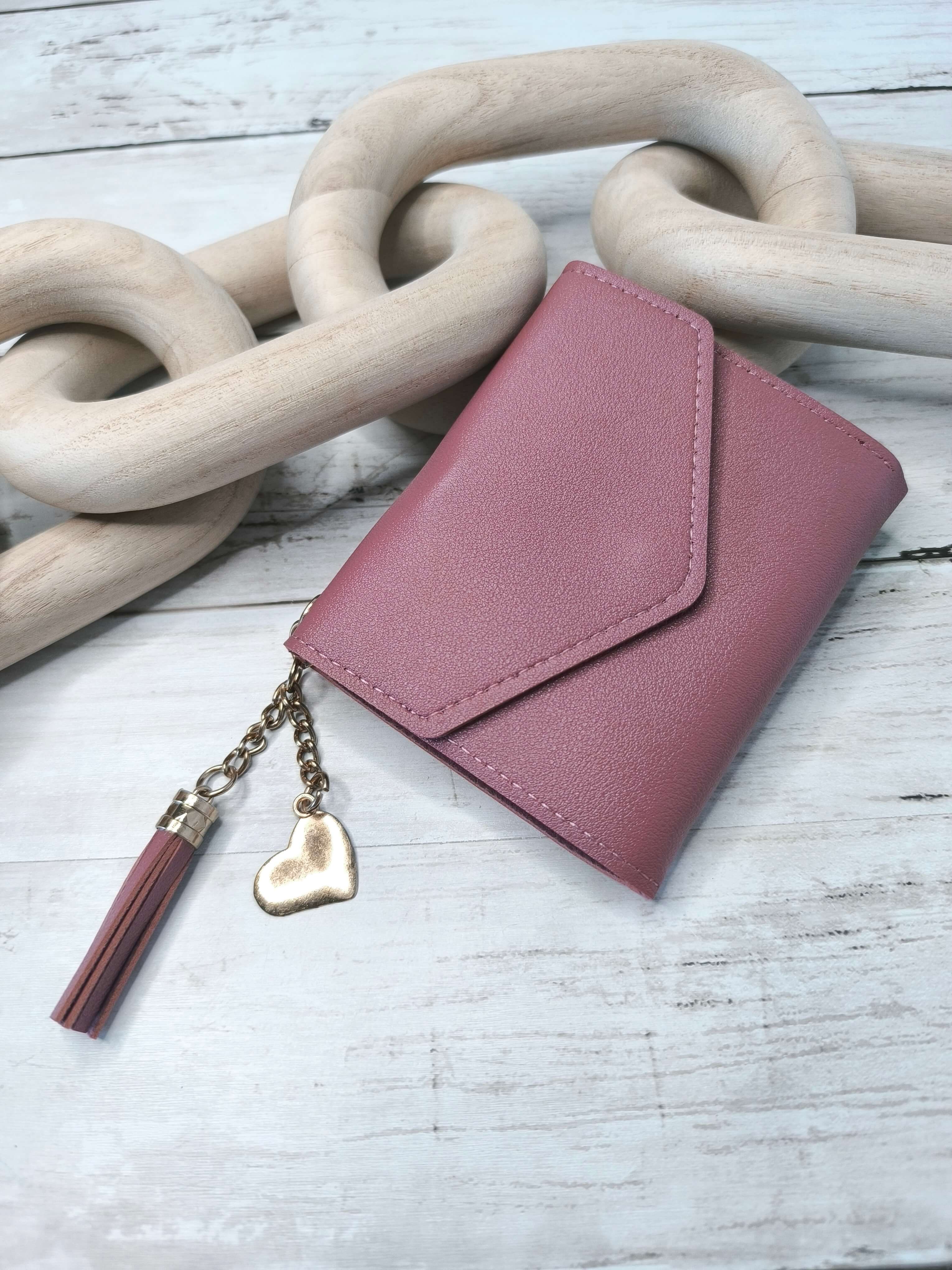 Portefeuille Femme Élégant – Rose ou Gris – Charm Cœur 