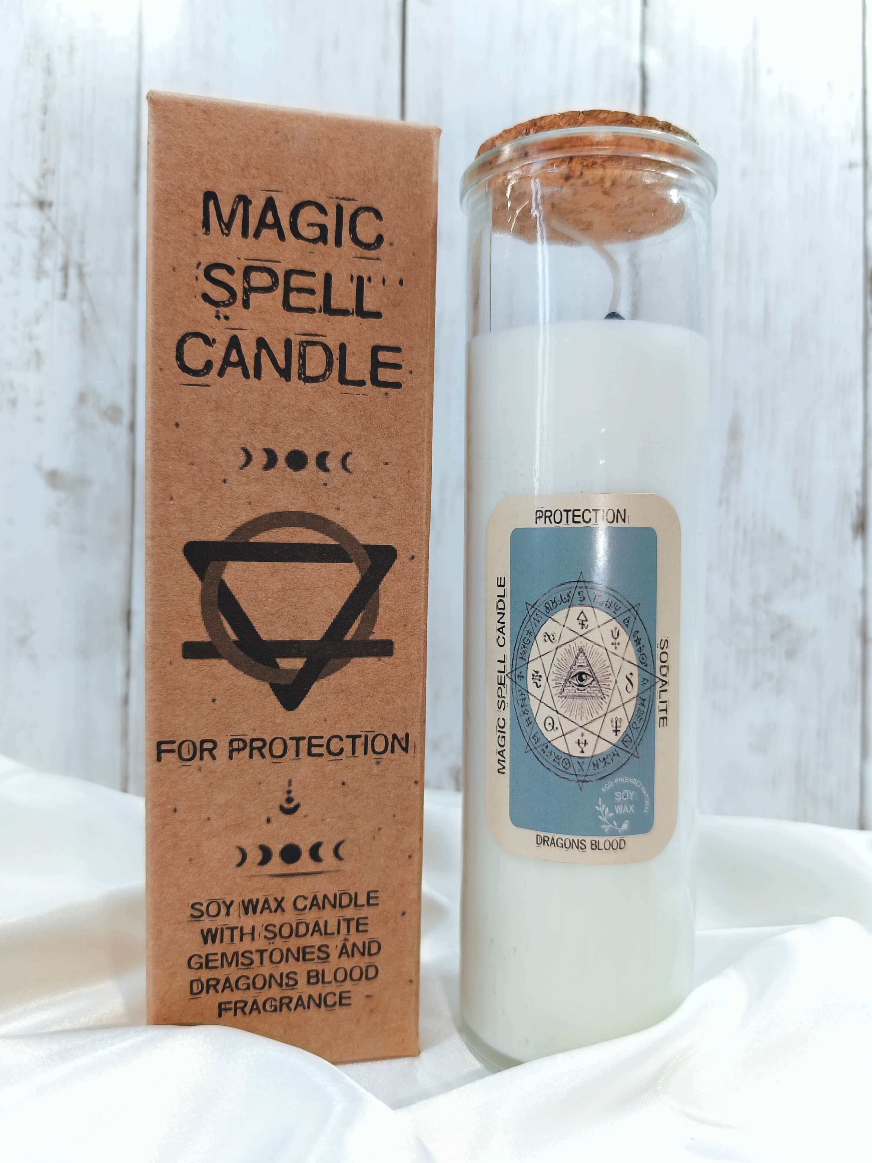 BOUGIE MAGIQUE DE PROTECTION - SODALITE, SANG DE DRAGON & CIRE DE SOJA
