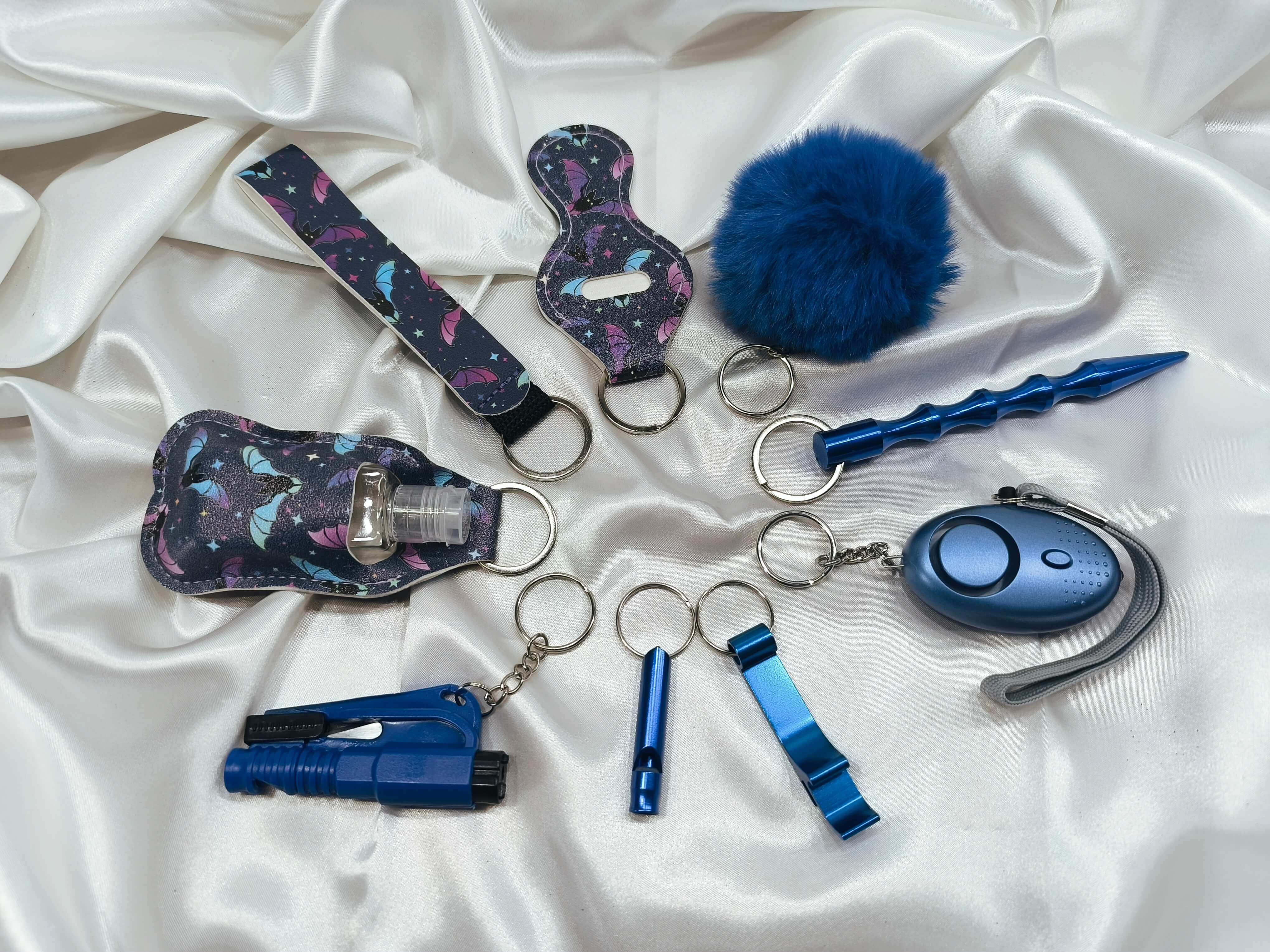 KIT DE SECURITE PORTE CLES - 10 PIECES - PRATIQUE & FONCTIONNEL - COLORIES AU CHOIX