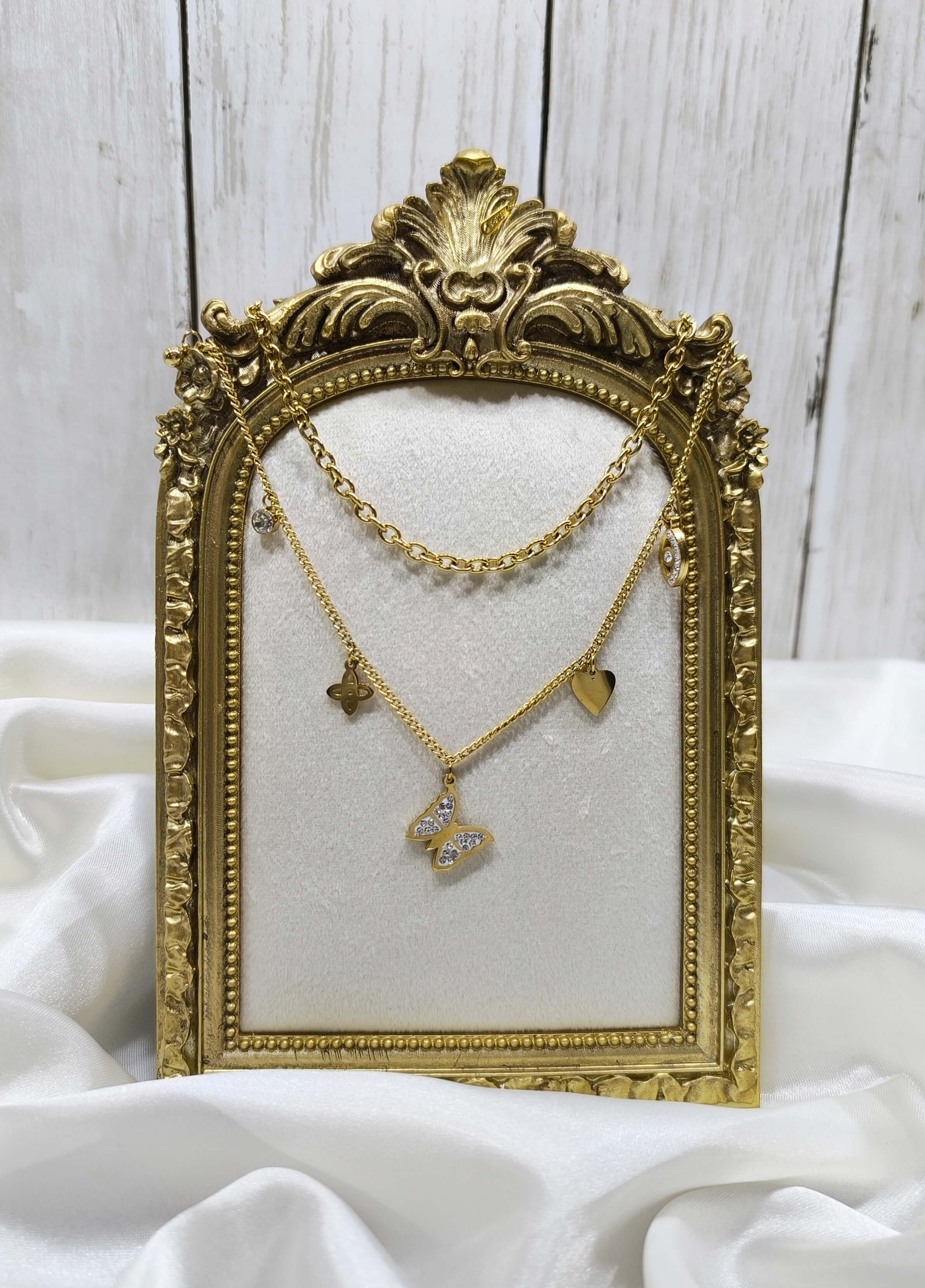 COLLIER FEMME - DEUX NIVEAUX - ACIER INOXYDABLE 304 - PAPILLON & SYMBOLES
