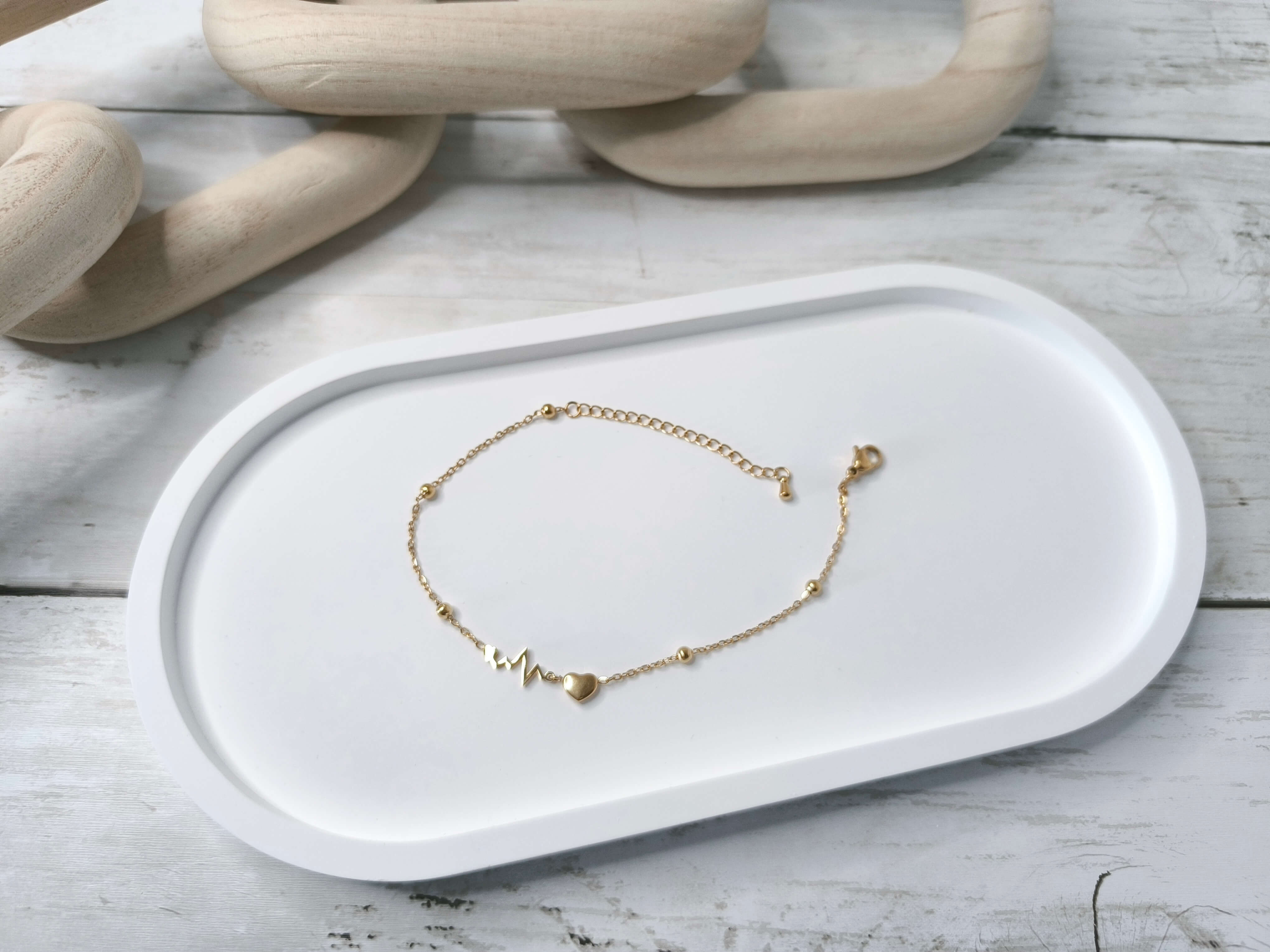 CHAINE DE CHEVILLE FEMME - DOREE - MOTIF ELECTROCARDIOGRAMME EN ACIER INOXYDABLE