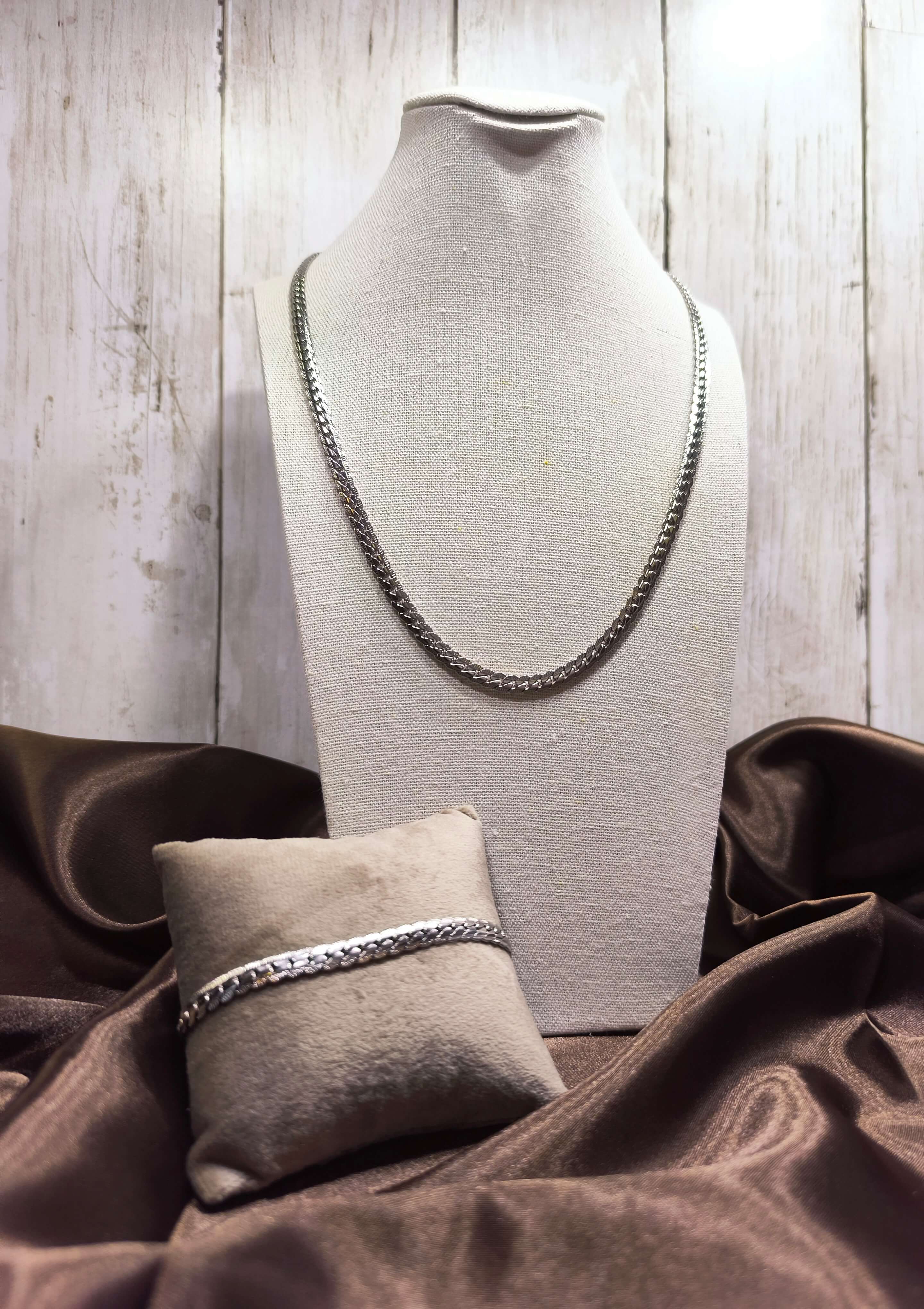 PARURE HOMME - COLLIER 60 CM & BRACELET 21 CM - EN ACIER INOXYDABLE - MAILLES SERREES