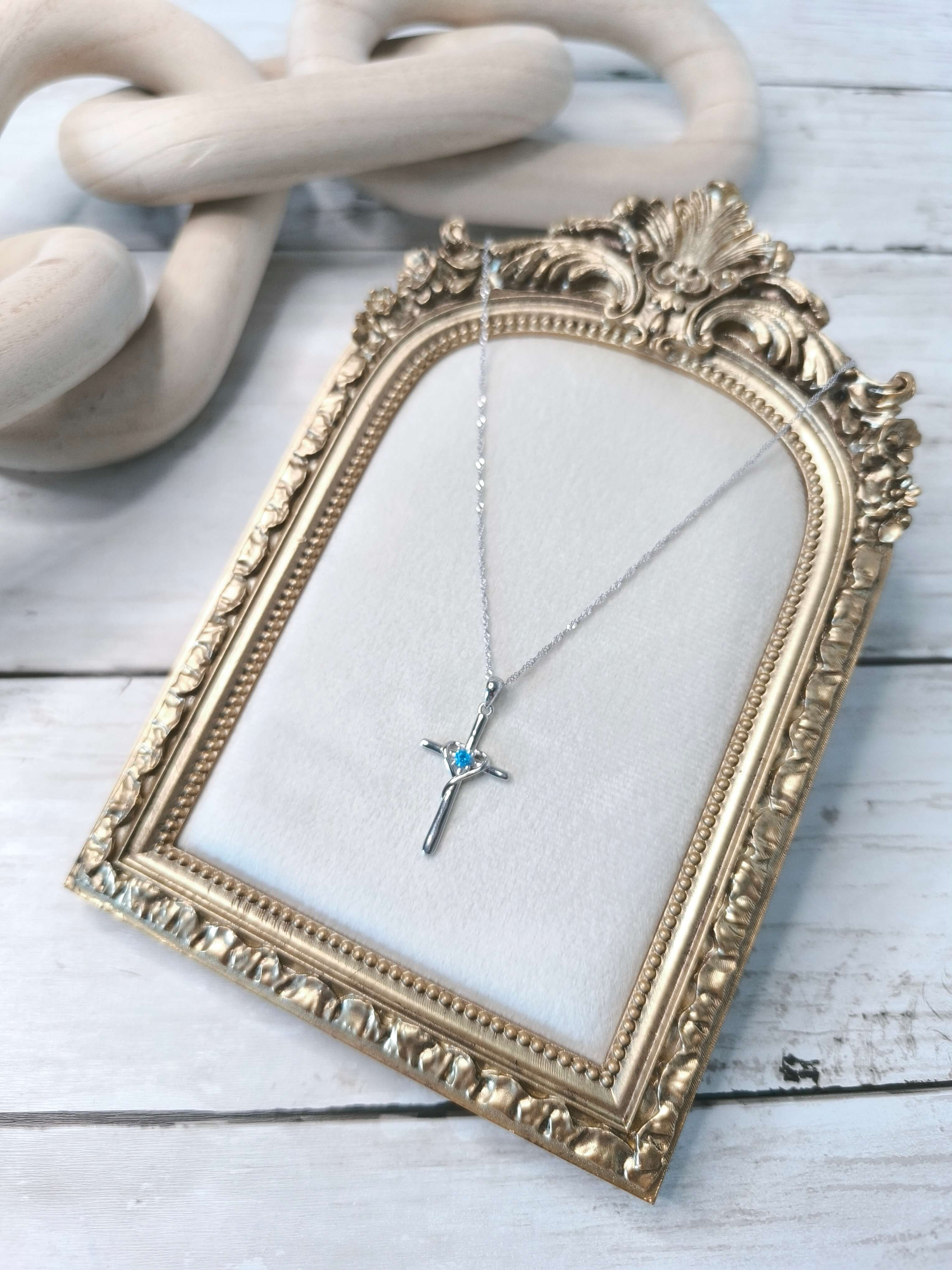 COLLIER FEMME - CHAINE TORSADEE ITALIENNE - PENDANTIF CROIX - PIERRE BLEUE - ARGENT S925