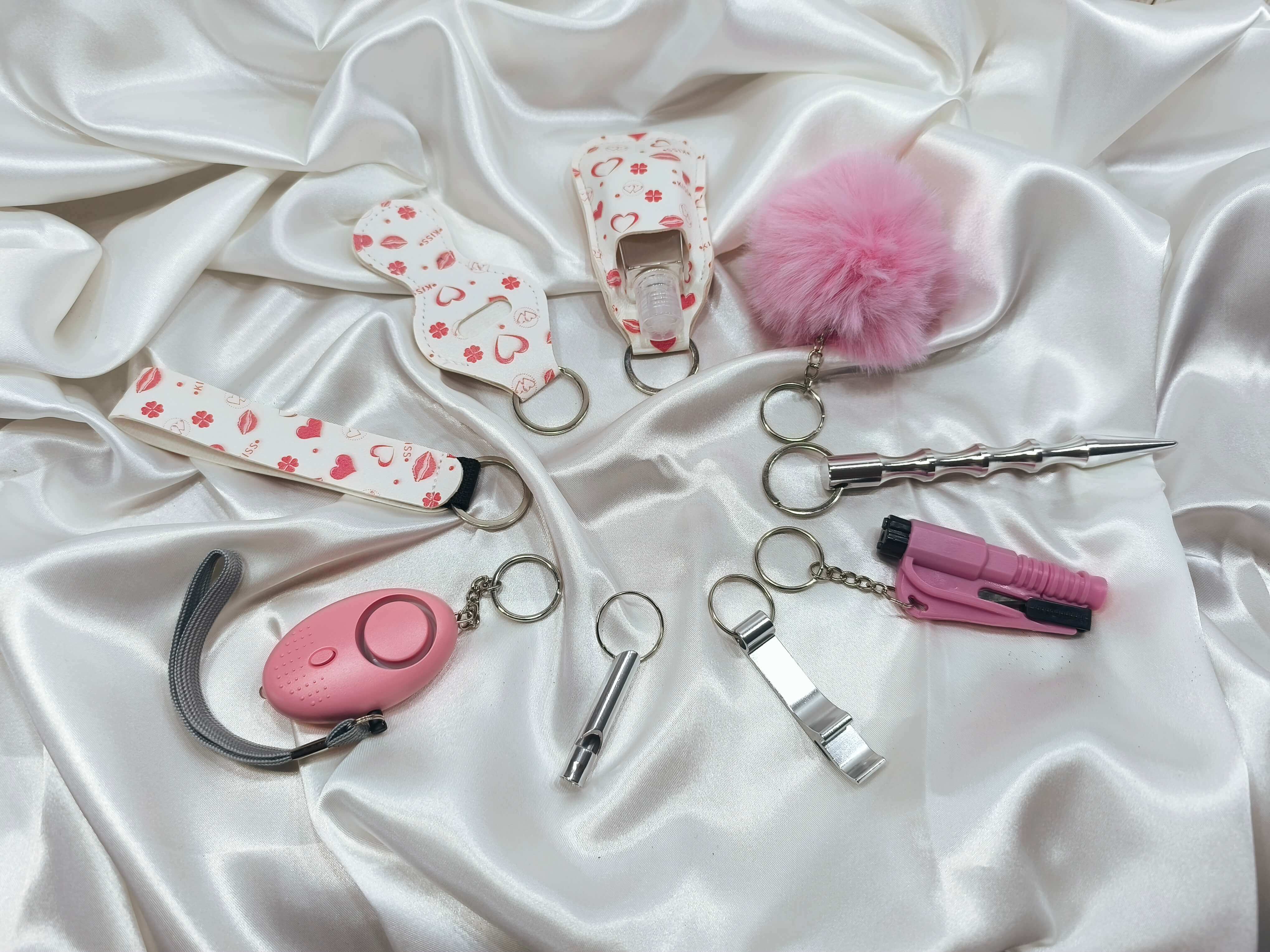 KIT DE SECURITE PORTE CLES - 10 PIECES - PRATIQUE & FONCTIONNEL - COLORIES AU CHOIX