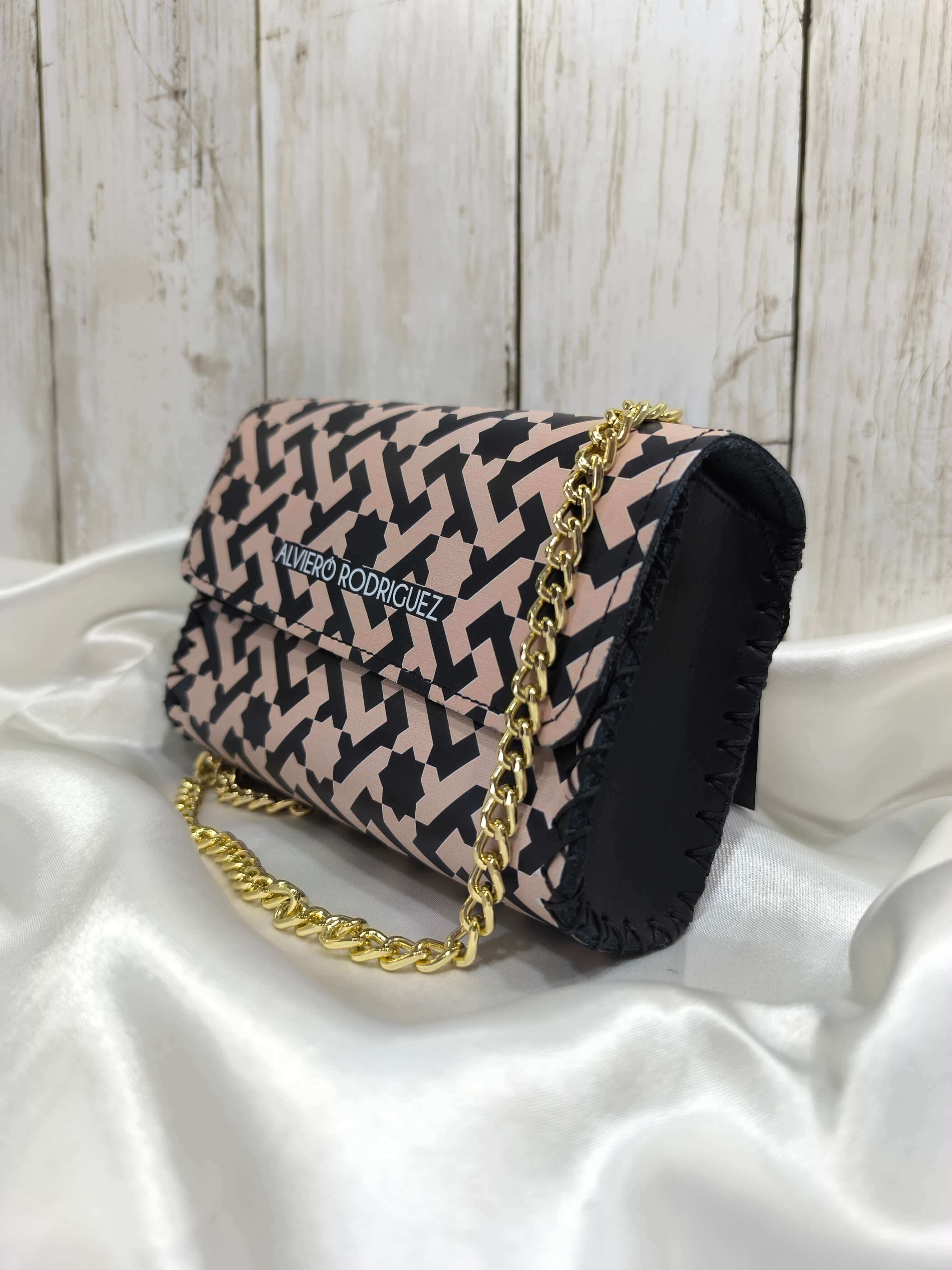 SAC A MAIN EN CUIR ALVIERO RODRIGUEZ - ESSENTIAL LINE BEIGE & NOIR - FABRICATION ITALIENNE & COUSU MAIN