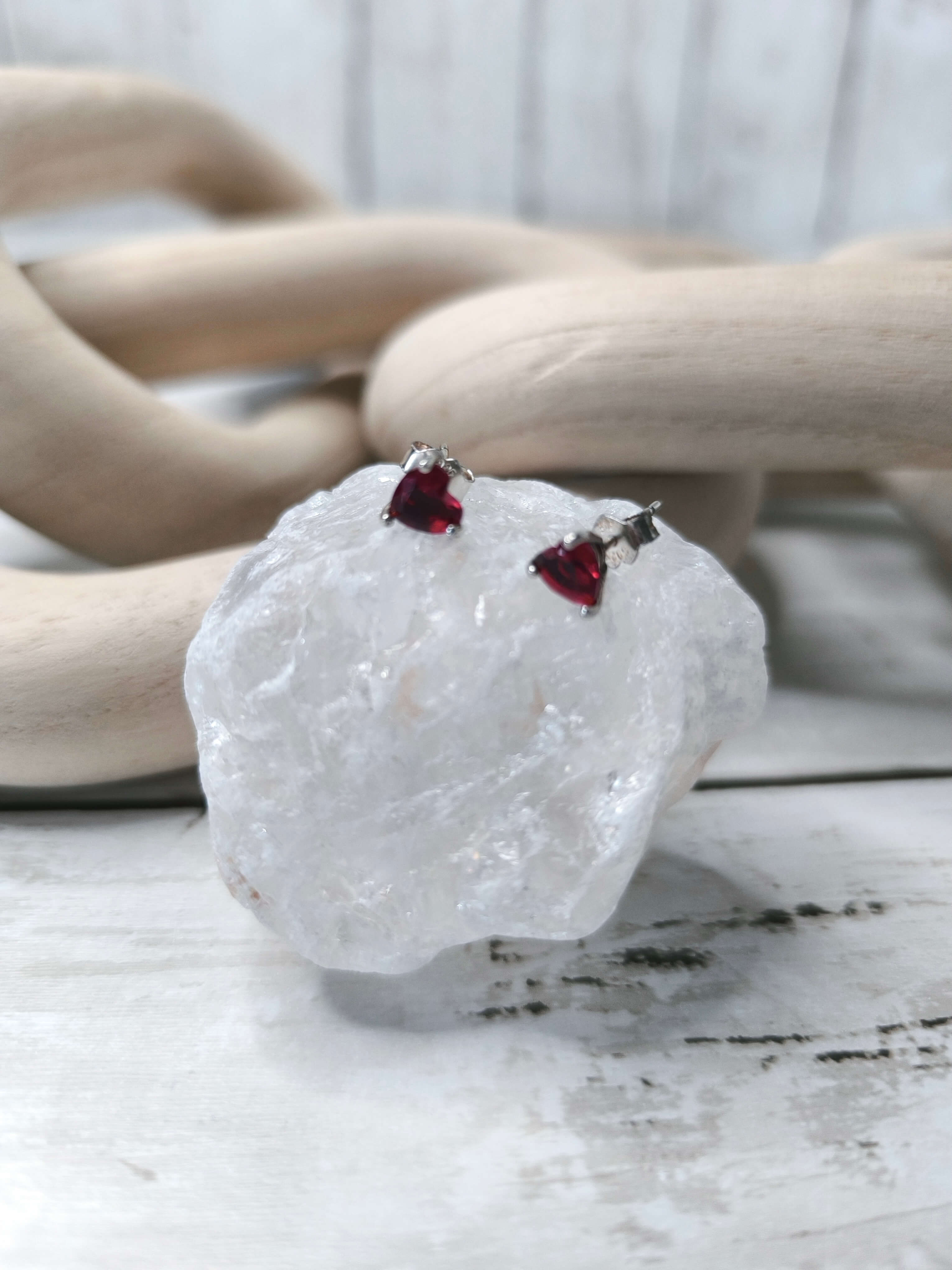 BOUCLES D'OREILLES FEMME - ARGENT STERLING 925 - COEUR ROUGE ECLATANT