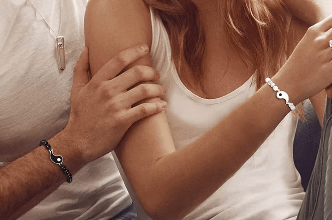 BRACELET COUPLE - YIN & YANG - PIERRE NATURELLE - ONYX NOIR & QUARTZ BLANC