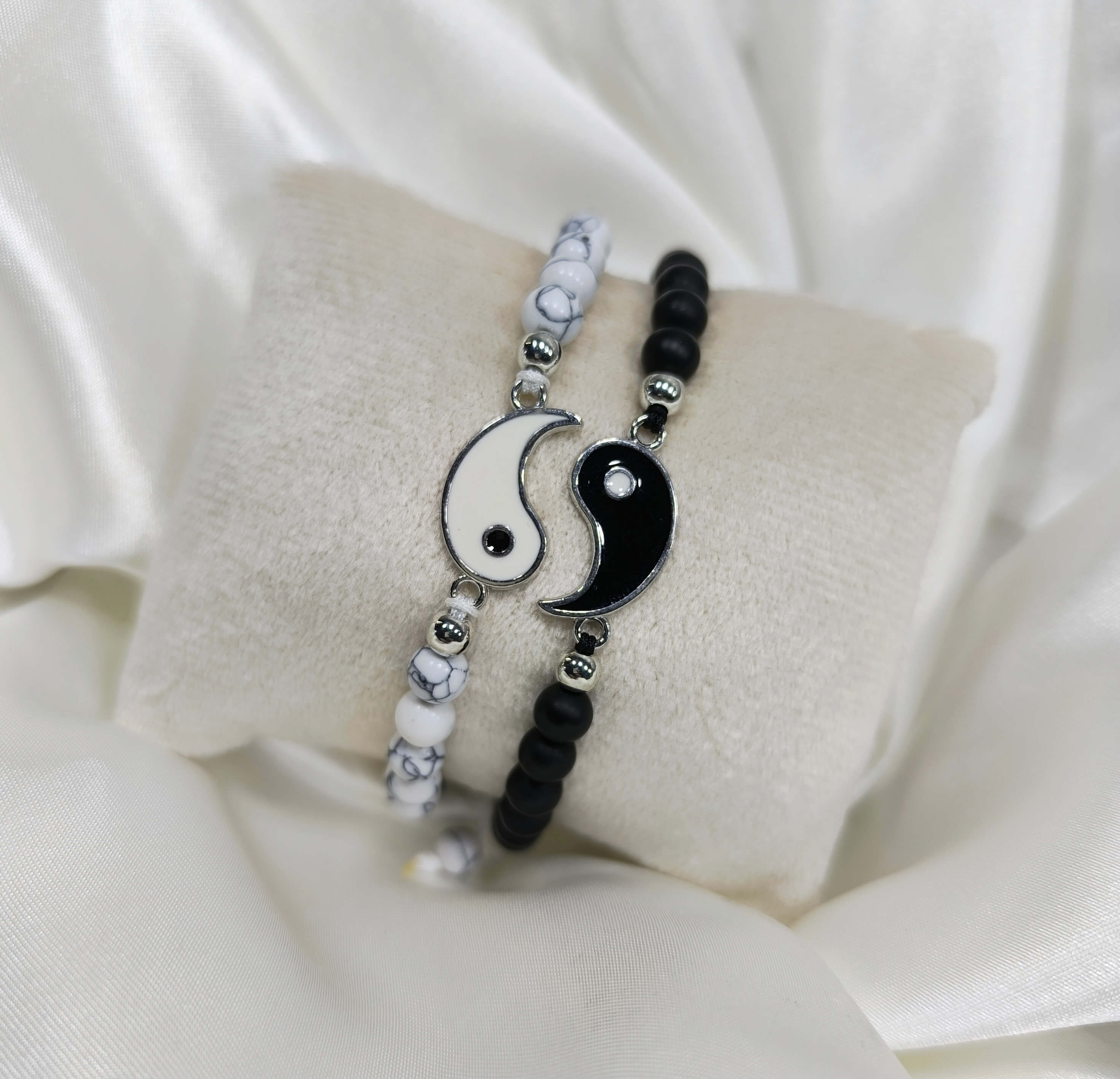 BRACELET COUPLE - YIN & YANG - PIERRE NATURELLE - ONYX NOIR & QUARTZ BLANC