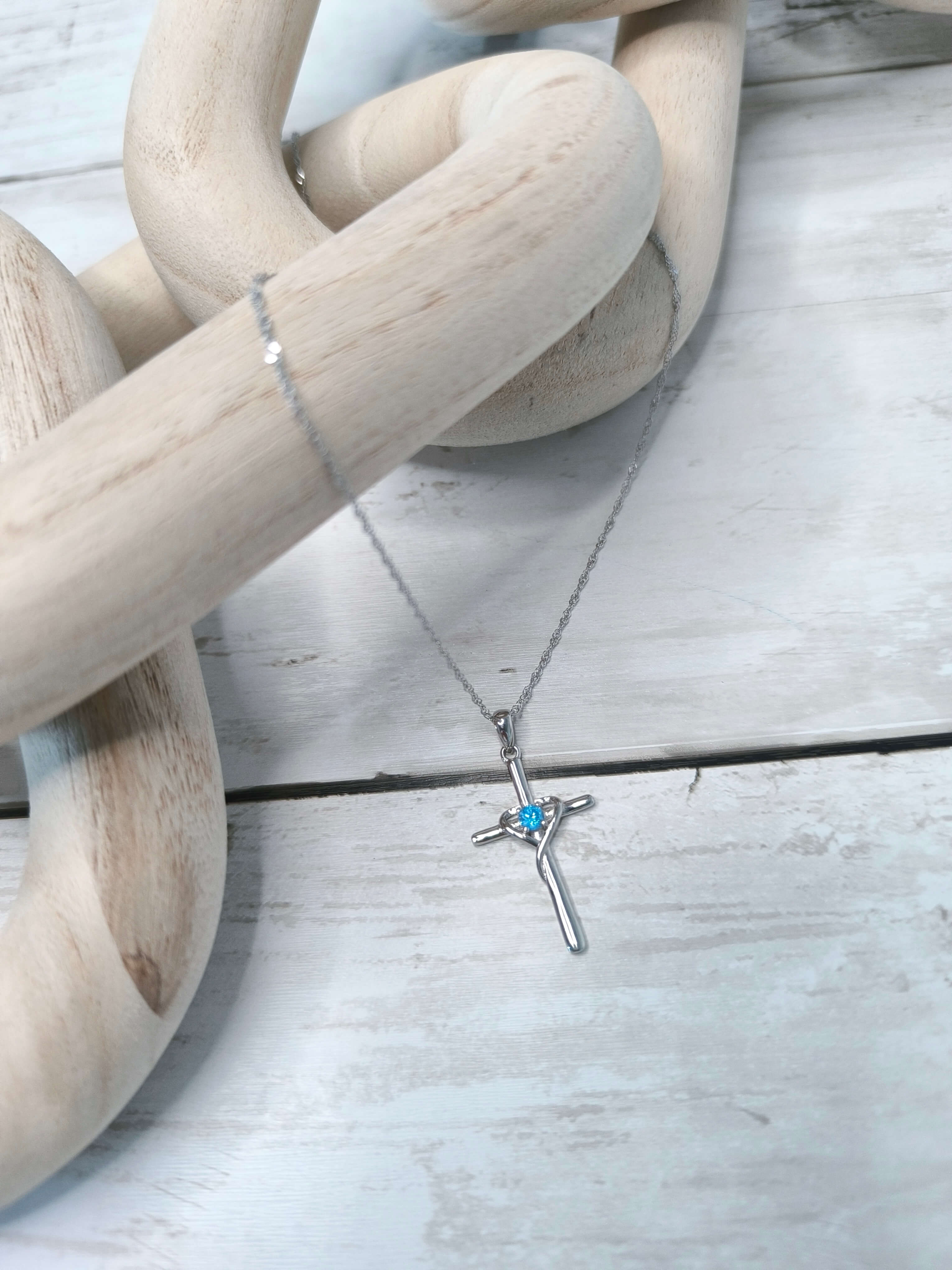 COLLIER FEMME - CHAINE TORSADEE ITALIENNE - PENDANTIF CROIX - PIERRE BLEUE - ARGENT S925