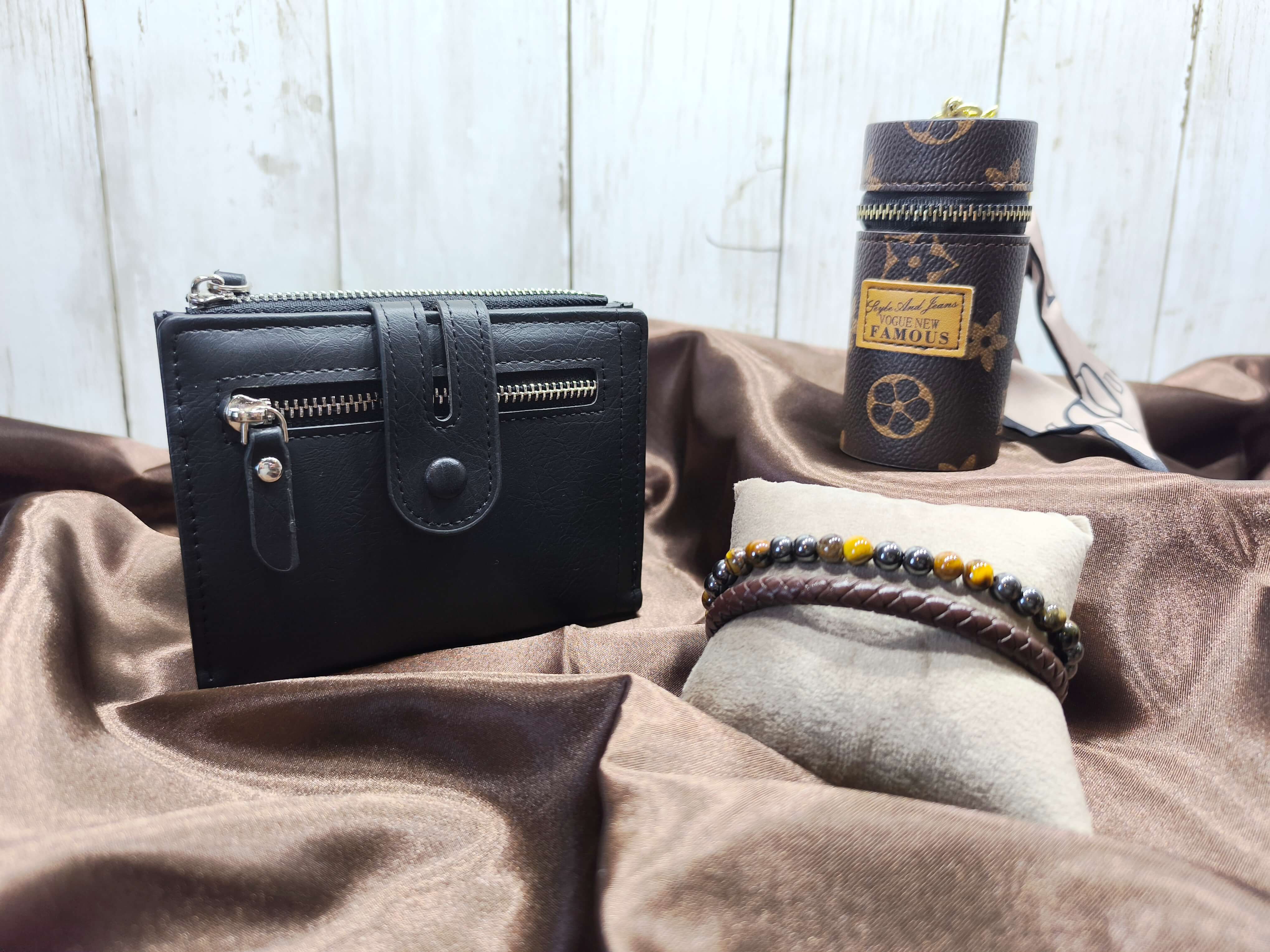 COFFRET CADEAU HOMME - RAFFINE & UNIQUE - PORTEFFEUILLE - PORTE CLES - BRACELET OEIL DE TIGRE