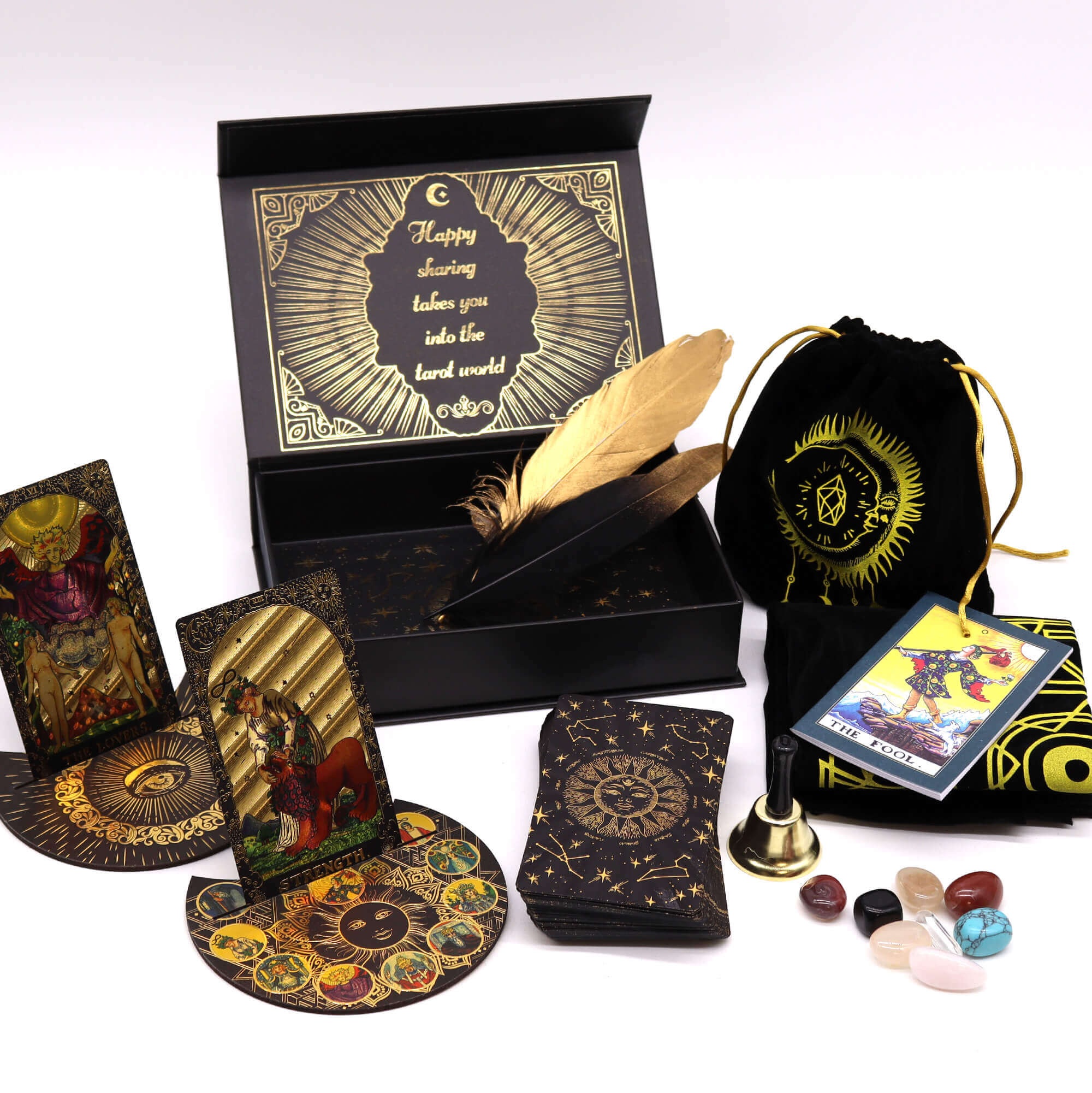 COFFRET TAROT DORE AVEC FEUILLES D'OR - EDITION DE LUXE & ACCESSOIRES MYSTIQUES