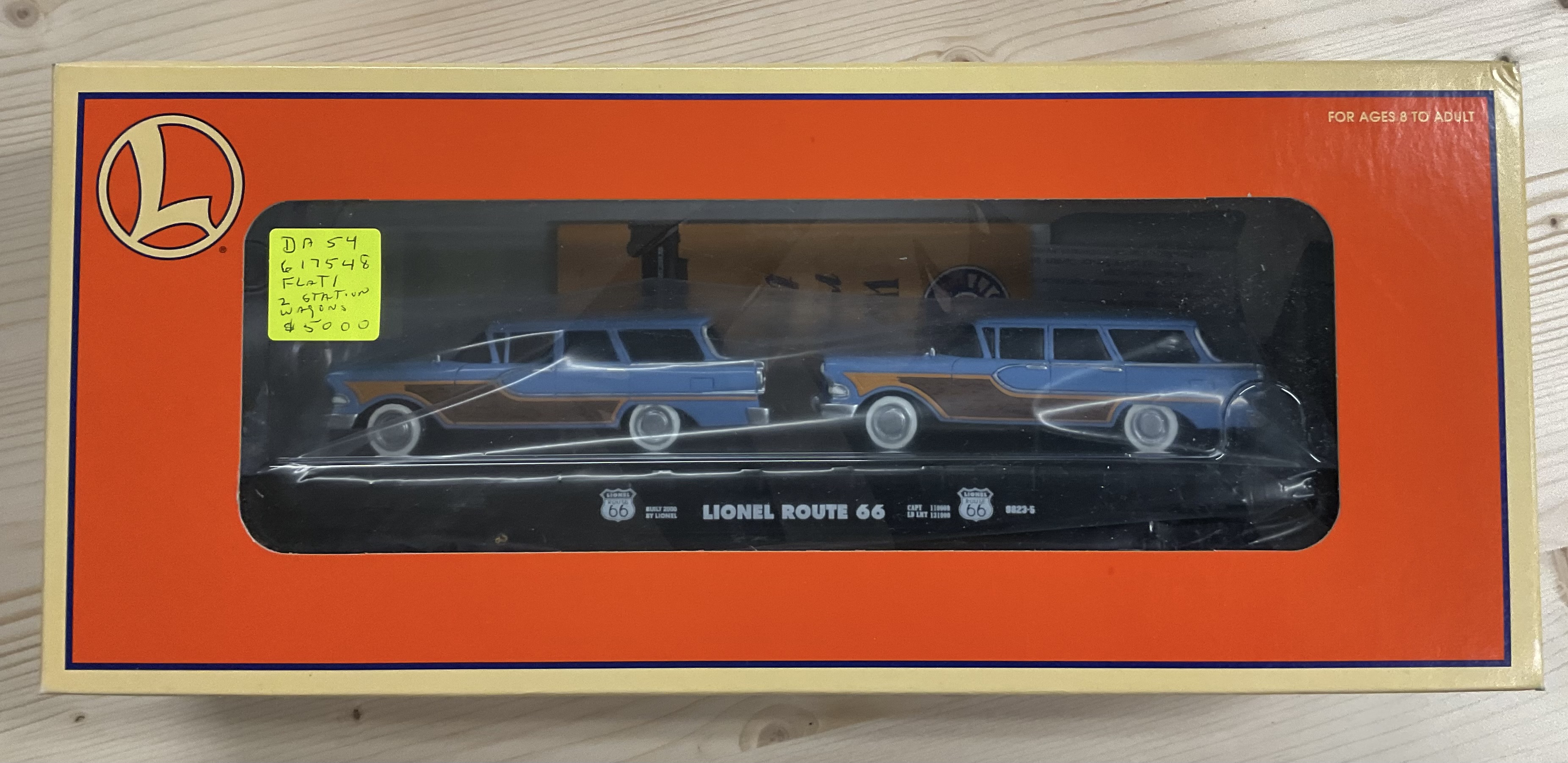 NOS (New Old Stock) Lionel 6-17548 O-Scale Route 66 Flat Car With 2 Touring Station Wagons 