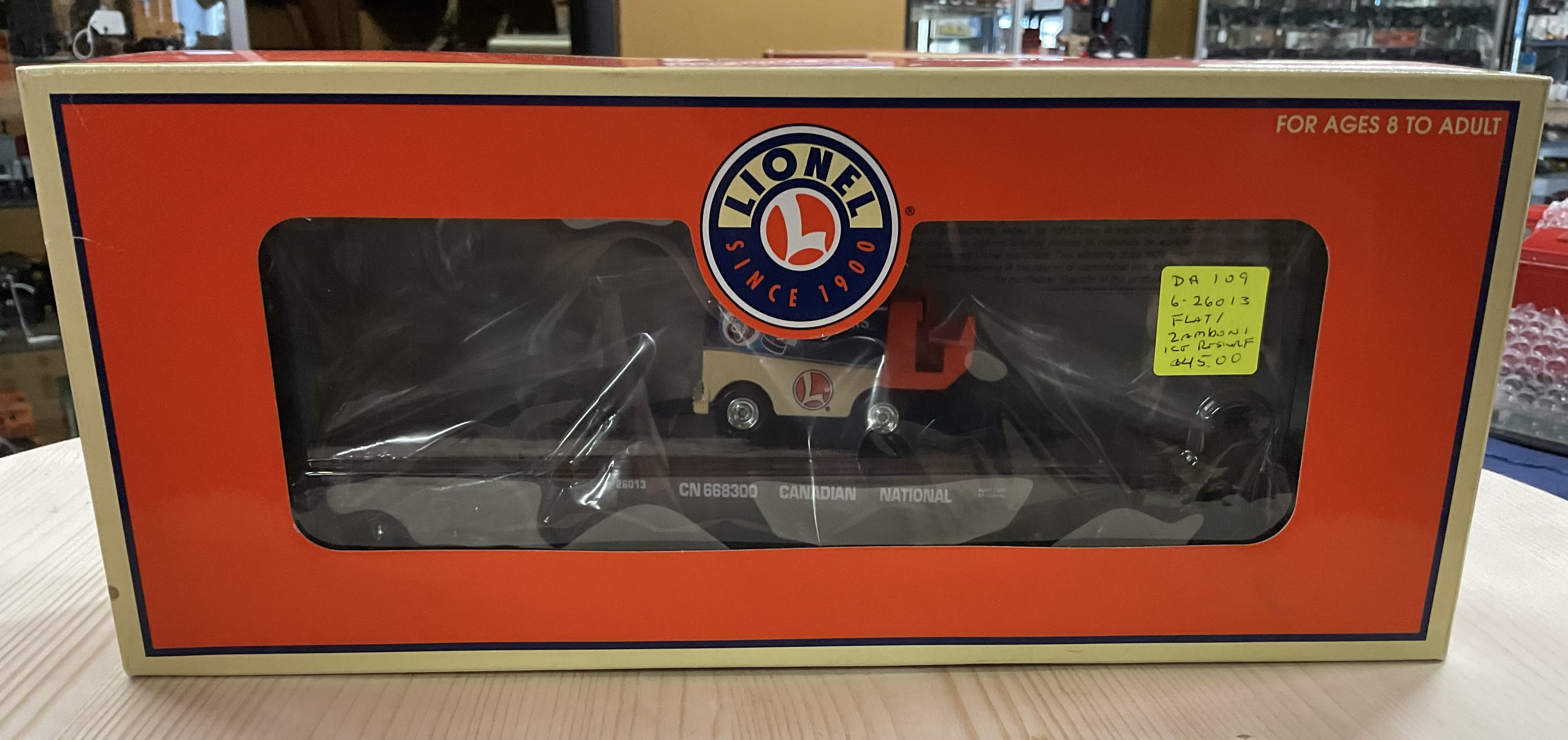 NOS (new old stock) Lionel 6-26013 O-Scale Canadian National Flat Car with Zamboni machine in Original Box