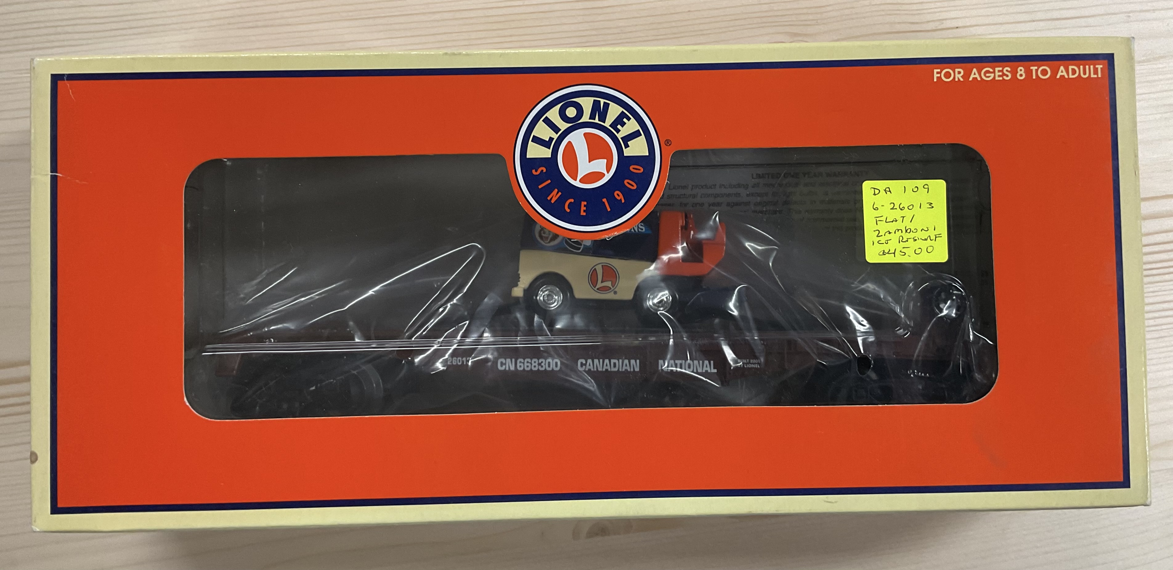 NOS (new old stock) Lionel 6-26013 O-Scale Canadian National Flat Car with Zamboni machine in Original Box