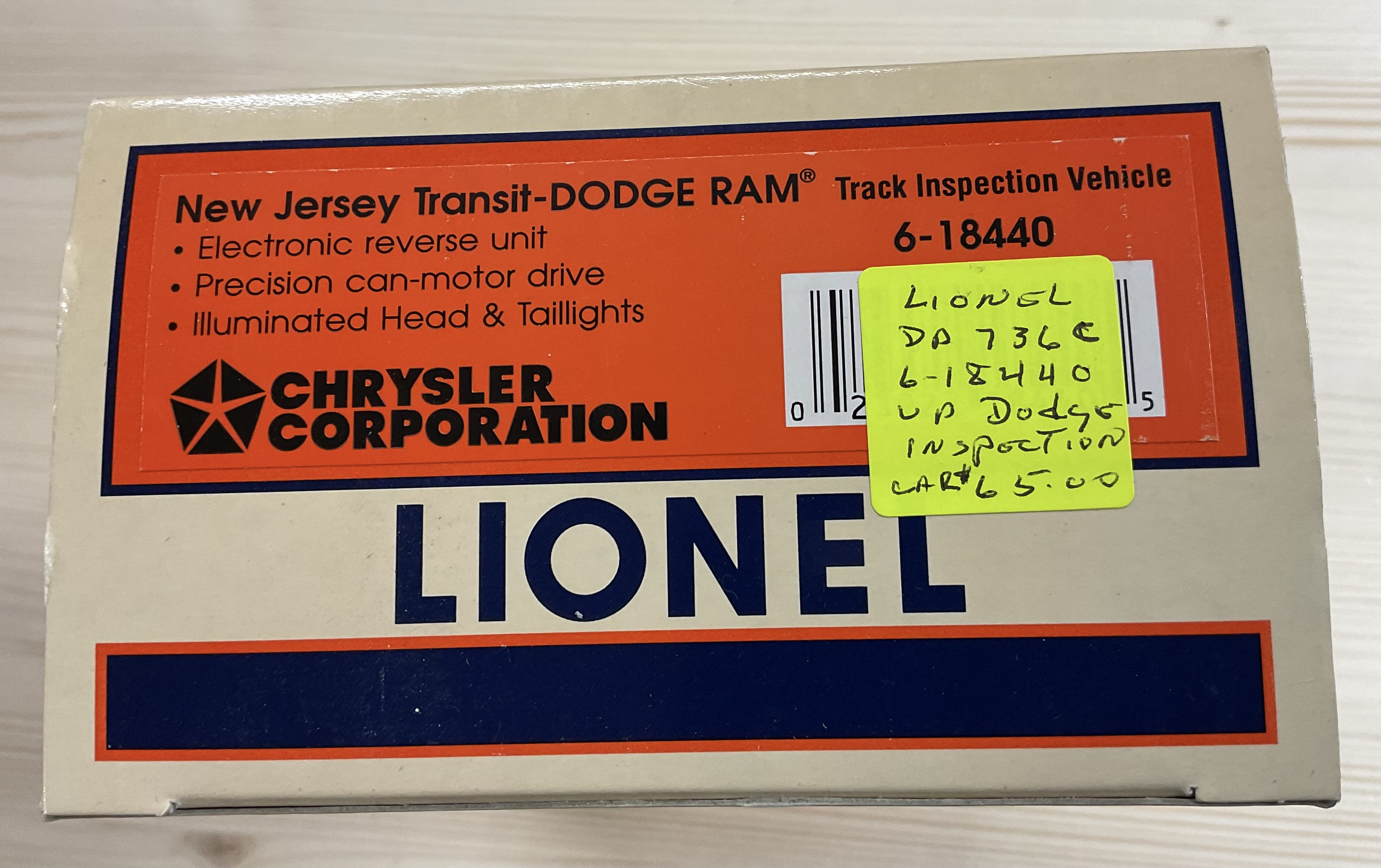 NOS (New Old Stock) Lionel 6-18440 O-Scale New Jersey Transit Dodge Ram Track Inspection Vehicle in Original Box