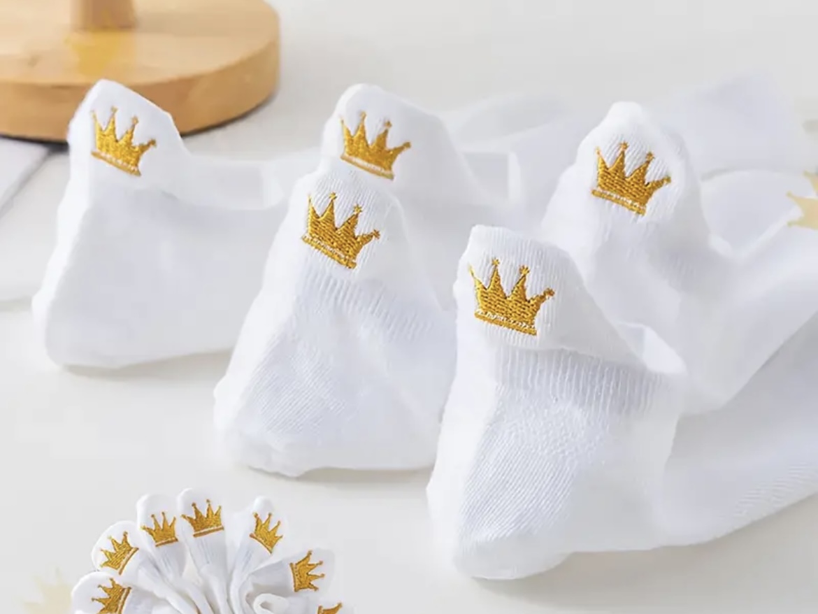 White Crown Embroidered Baby Socks