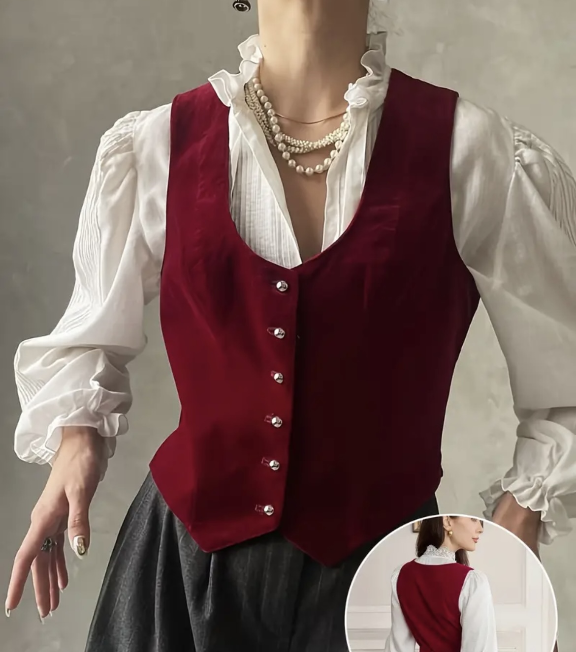 Women's Burgundy Vest Blouse