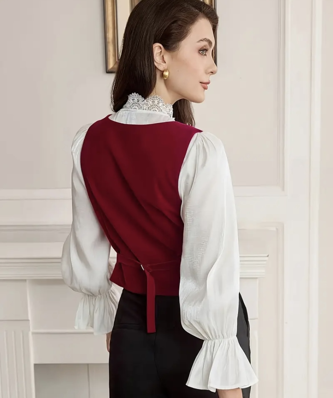 Women's Burgundy Vest Blouse