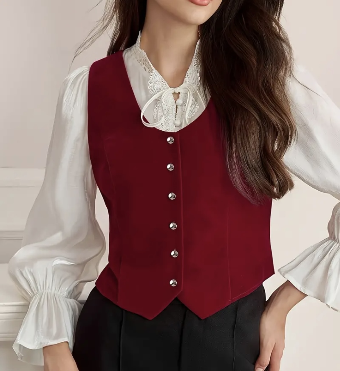 Women's Burgundy Vest Blouse