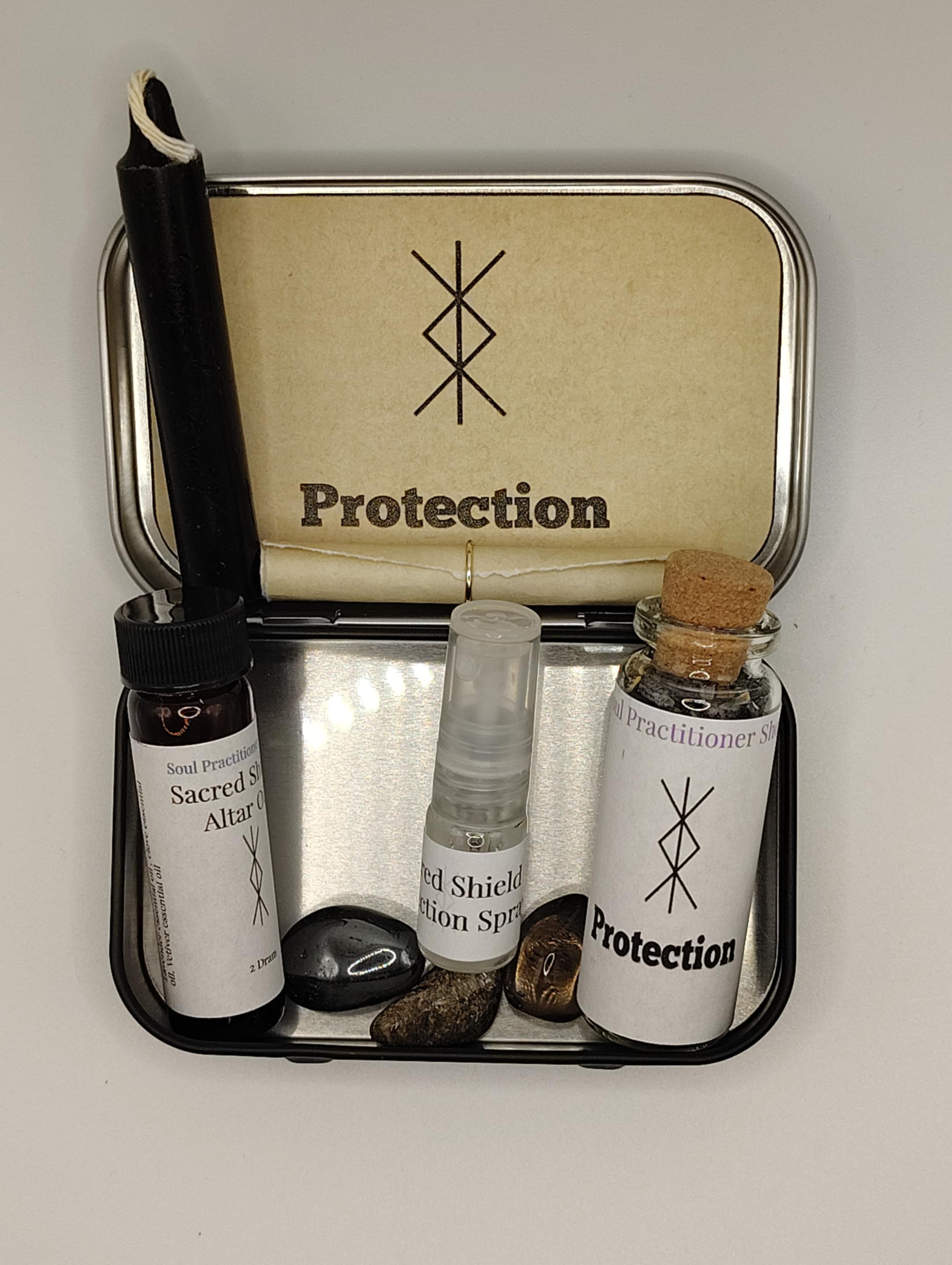 Protection Mini Altar Kit with Crystals, Candle, Herbs, Oil & Spray