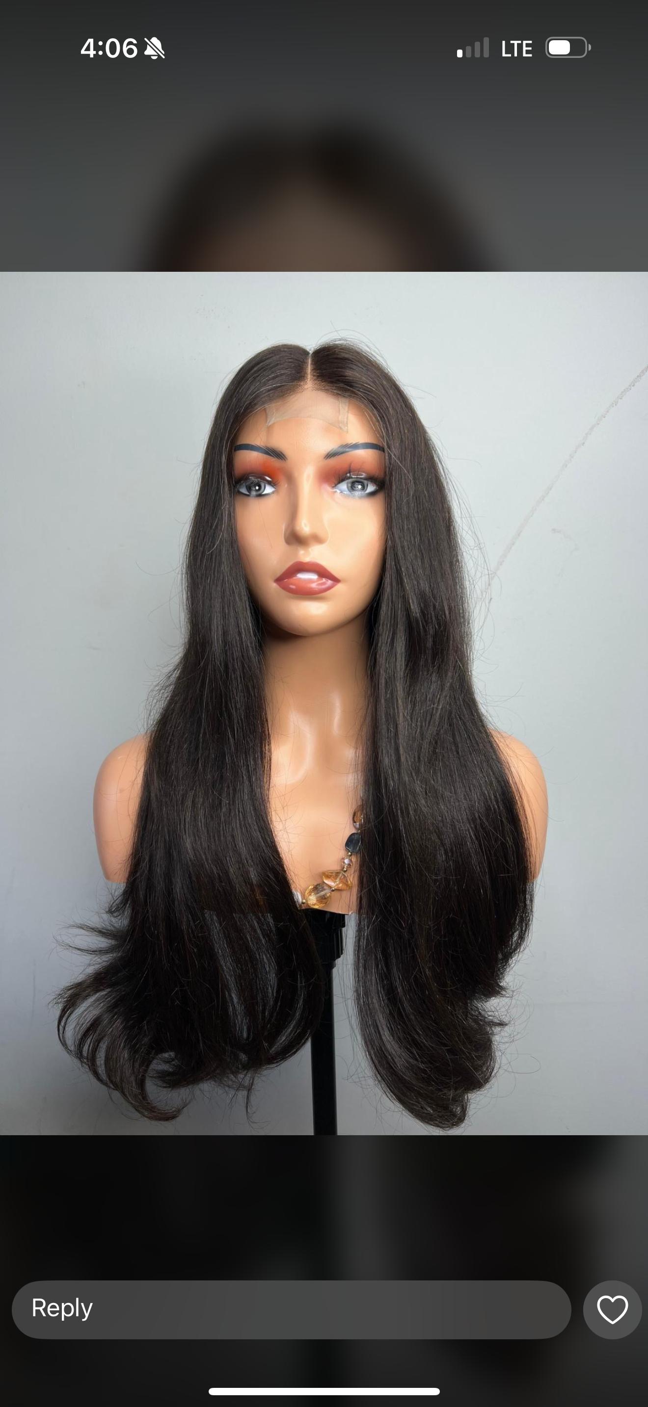 Long Black double drawn 26 inch Wig