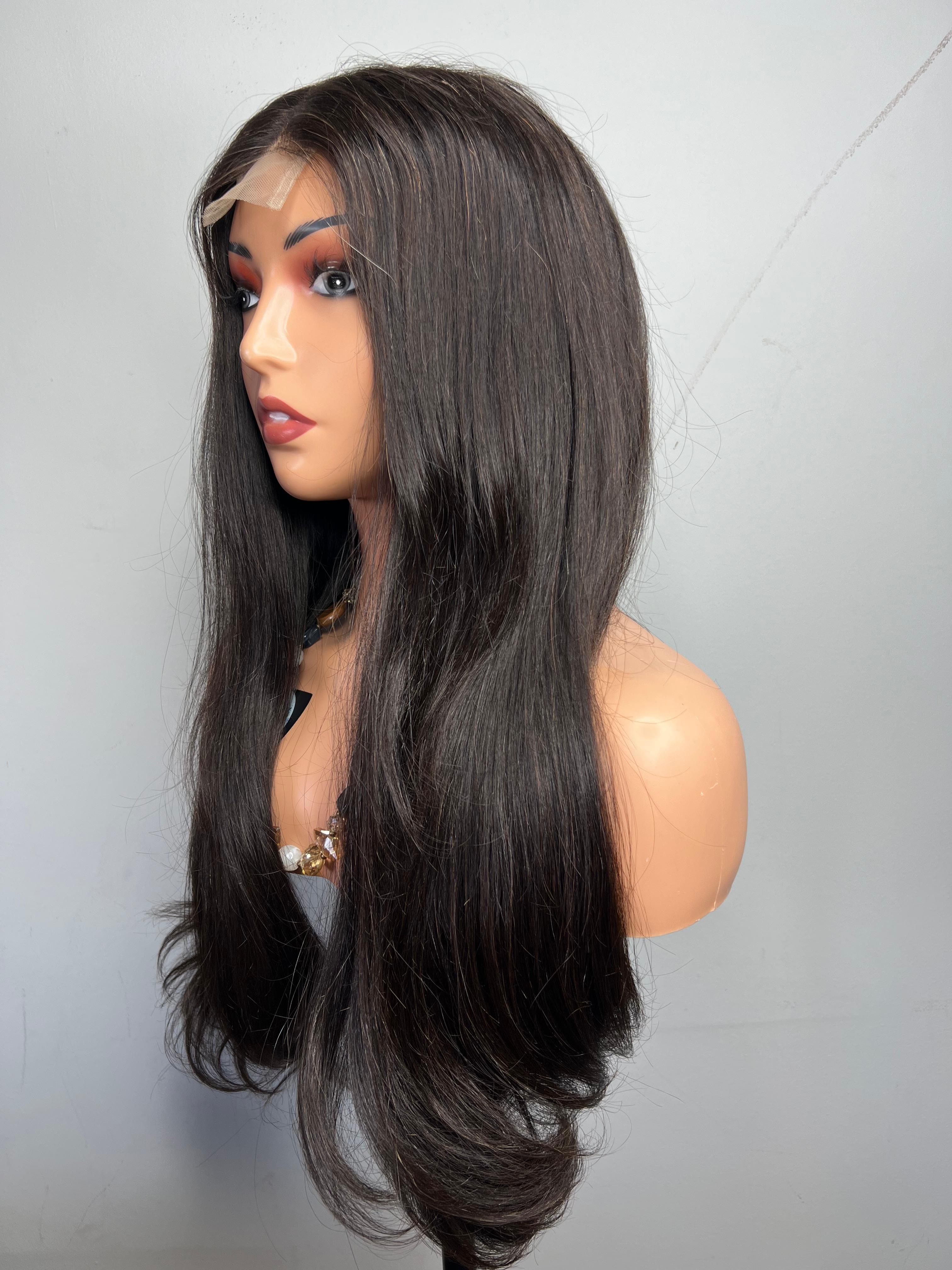 Long Black double drawn 26 inch Wig