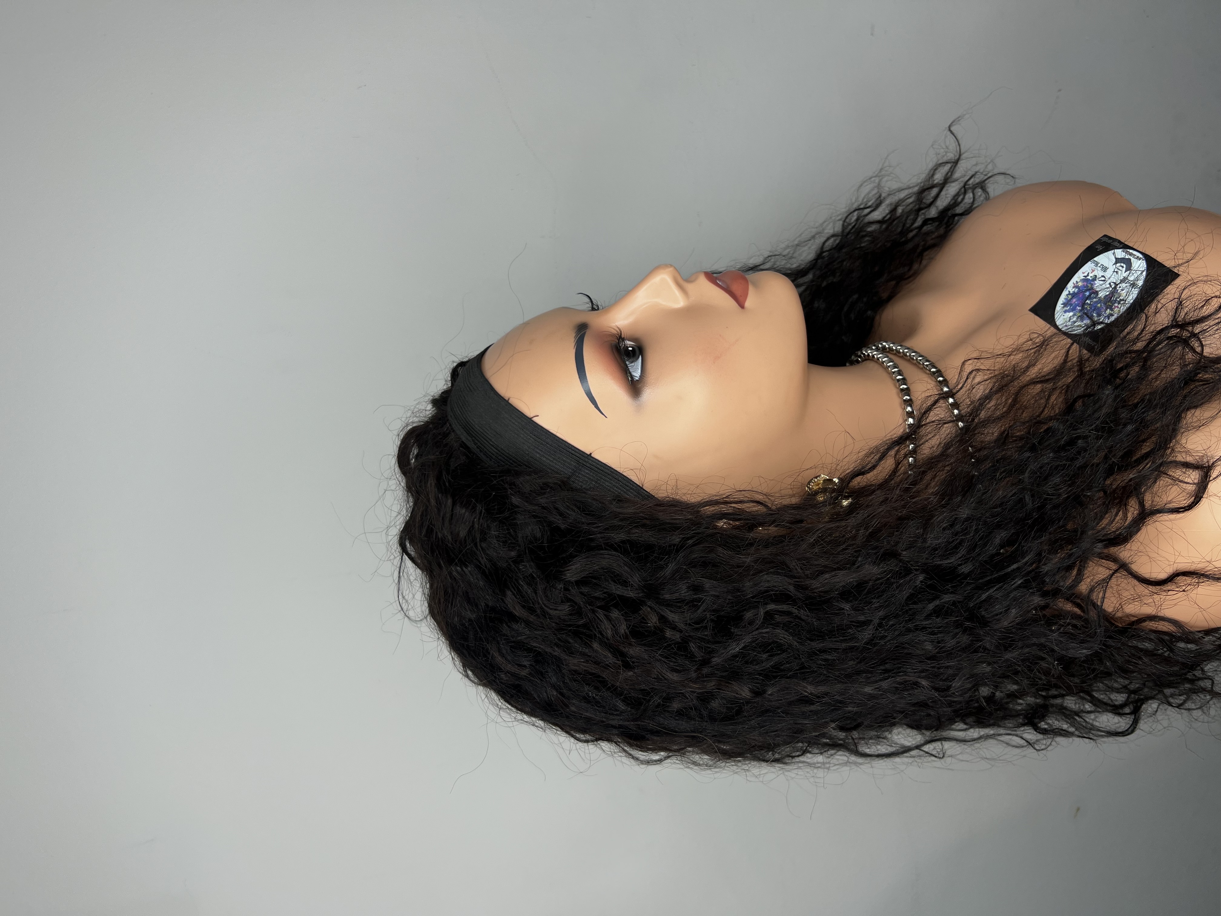 Curly Black Wig with Headband