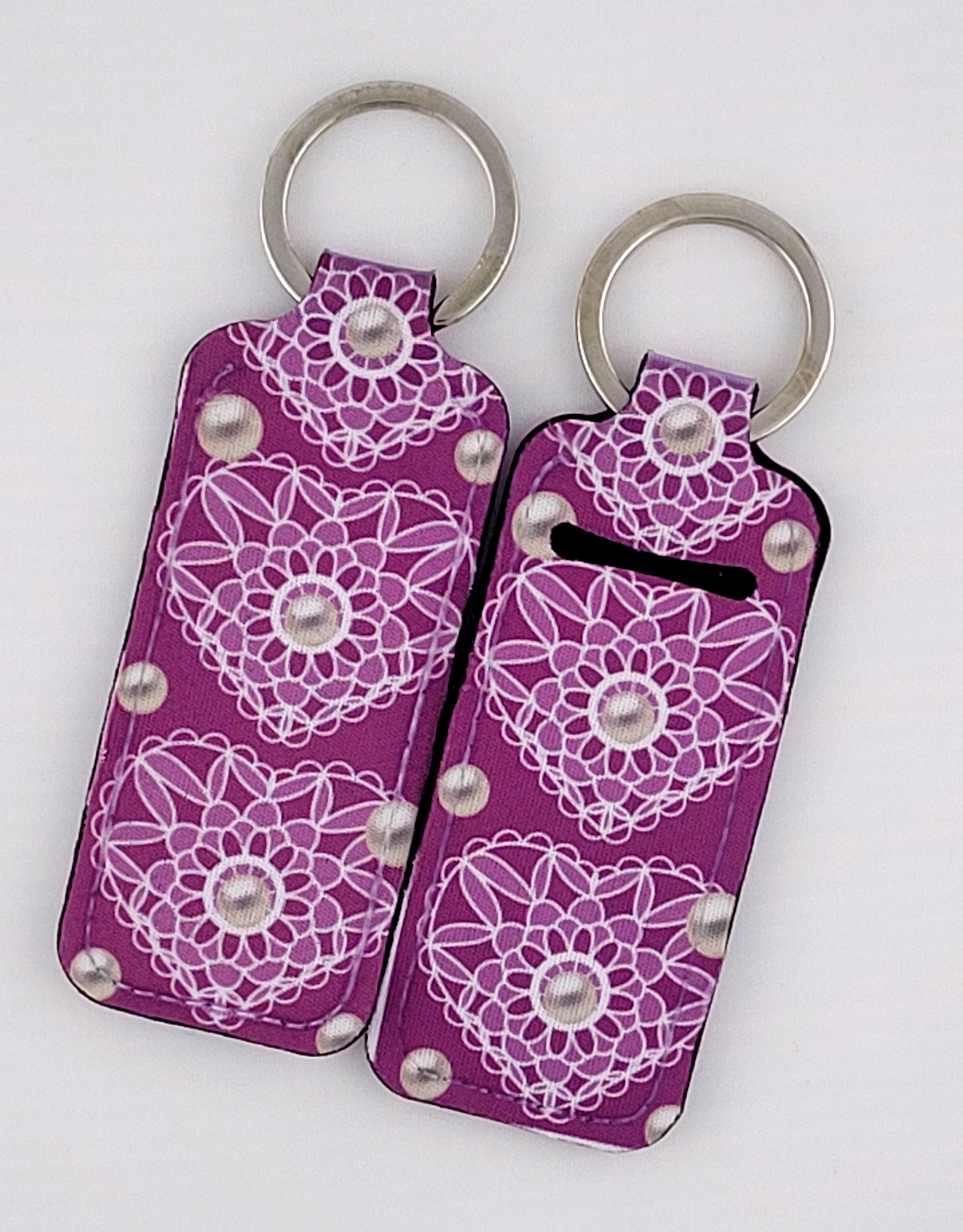 Pearls & Lace Hearts-Purple Keychain Lipstick Holder