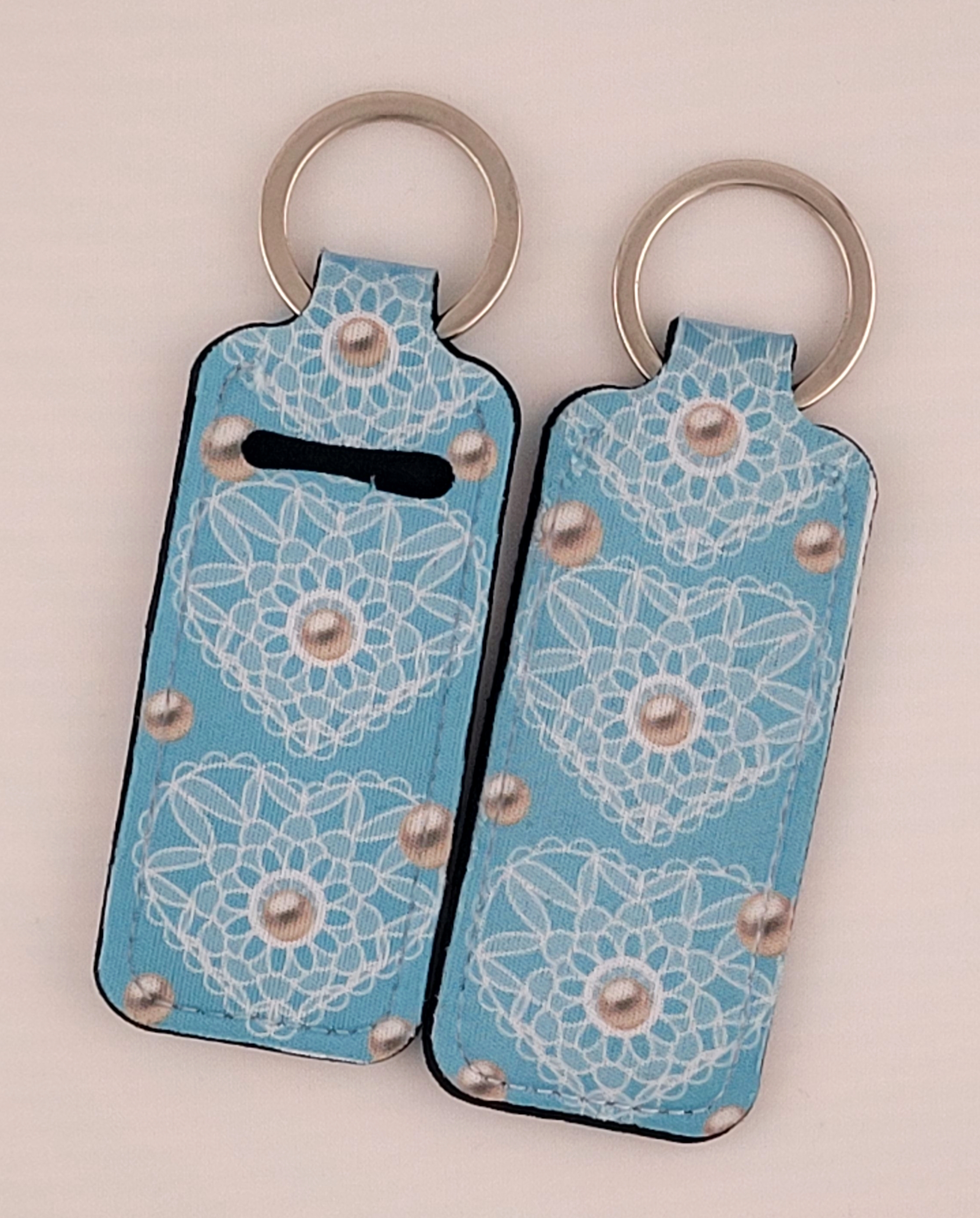 Pearls & Lace Hearts-Blue Keychain Lipstick Holder
